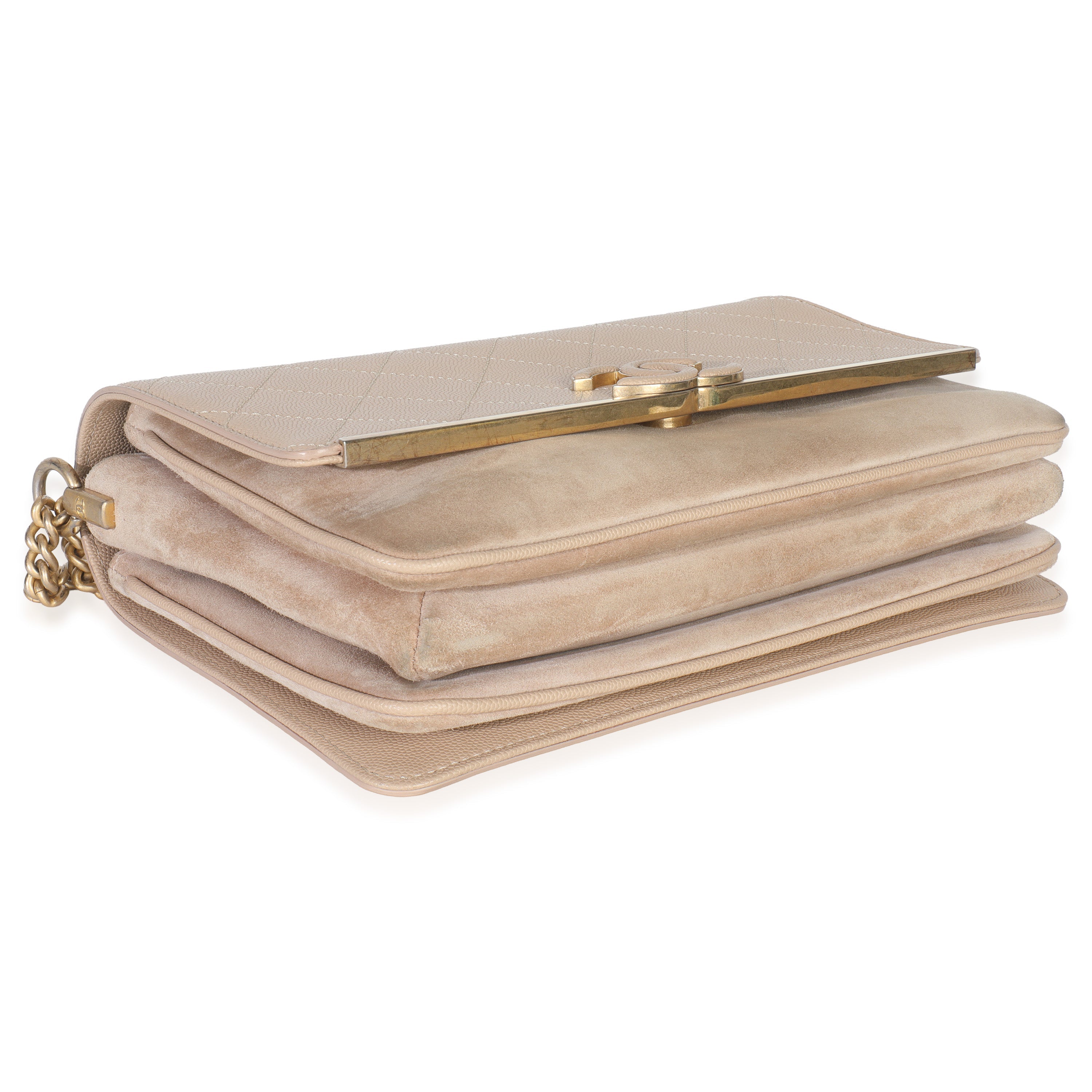 Beige Quilted Caviar Suede Lady Coco Chain Flap Bag