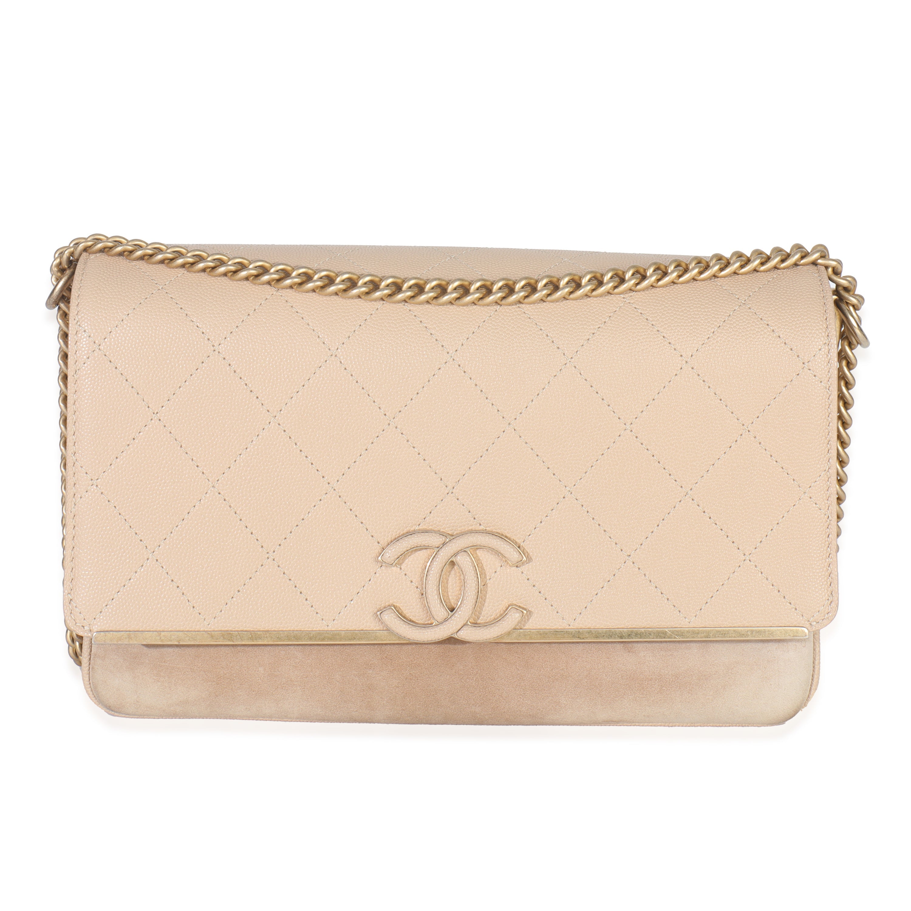 Beige Quilted Caviar Suede Lady Coco Chain Flap Bag