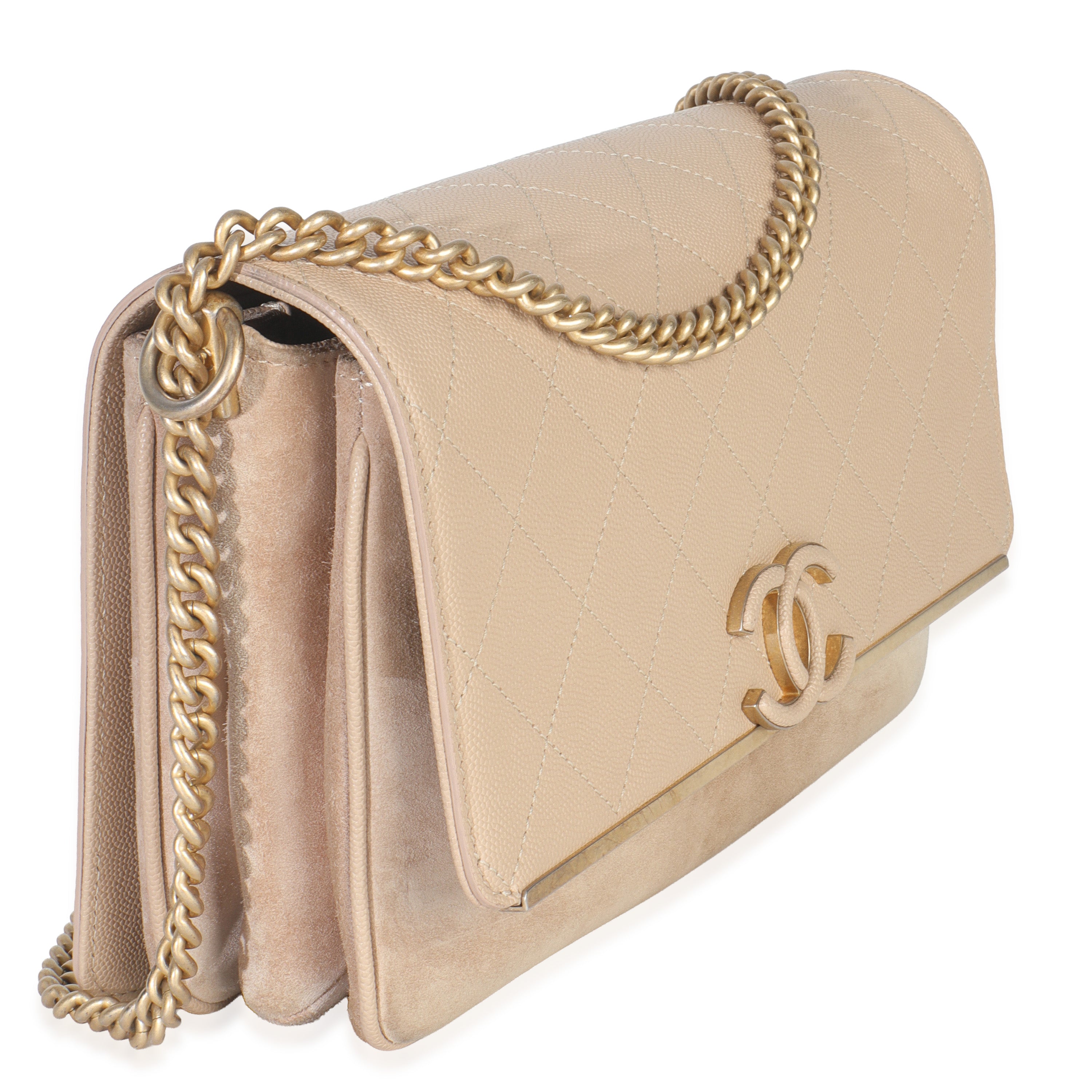 Beige Quilted Caviar Suede Lady Coco Chain Flap Bag