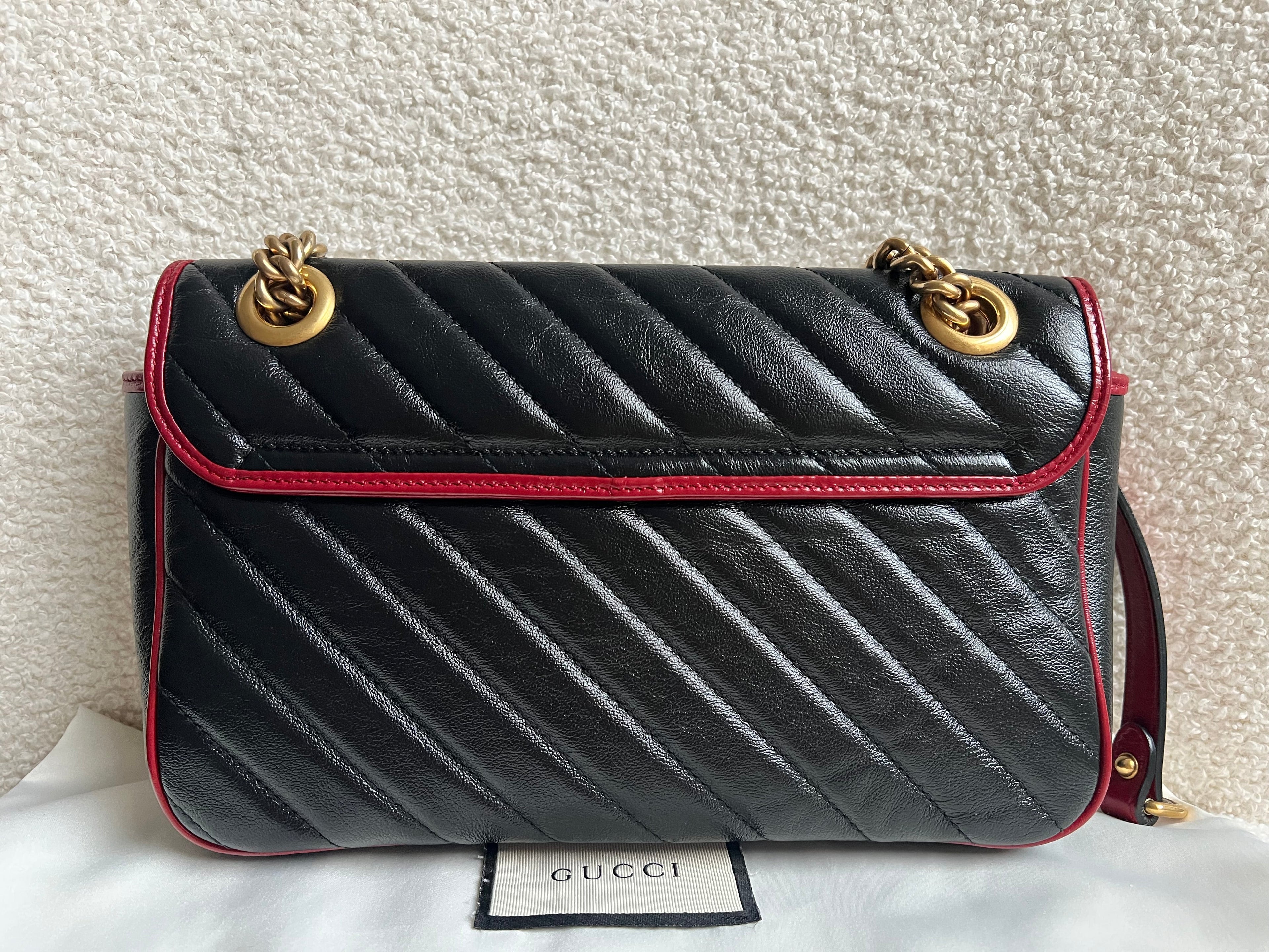 Gucci GG Black and Red Torchon Marmont Small Shoulder Bag