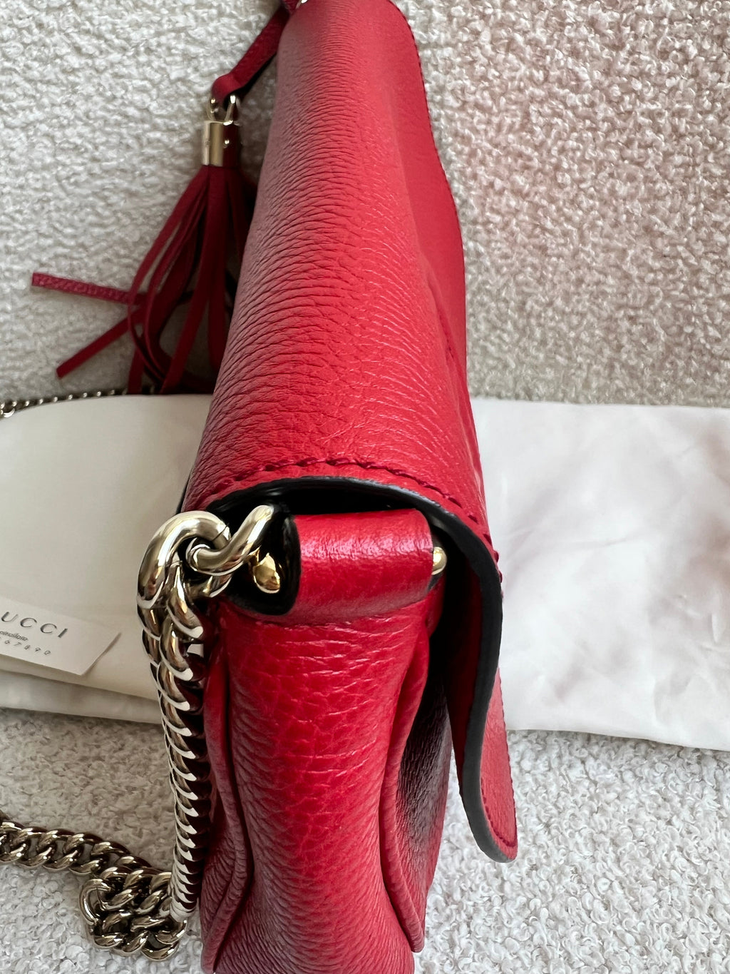 Gucci Red Soho Chain Crossbody Flap Bag