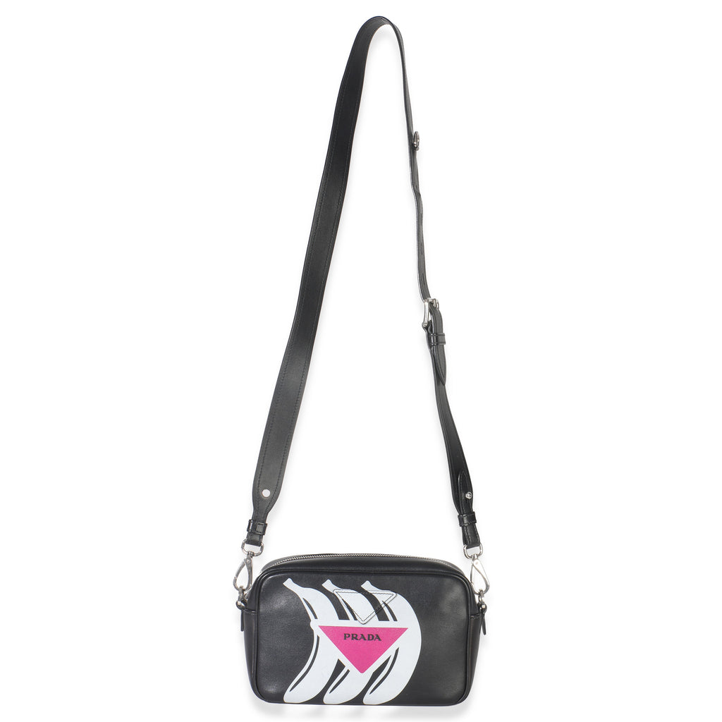 Black Pink Calfskin Banana Logo Crossbody Bag