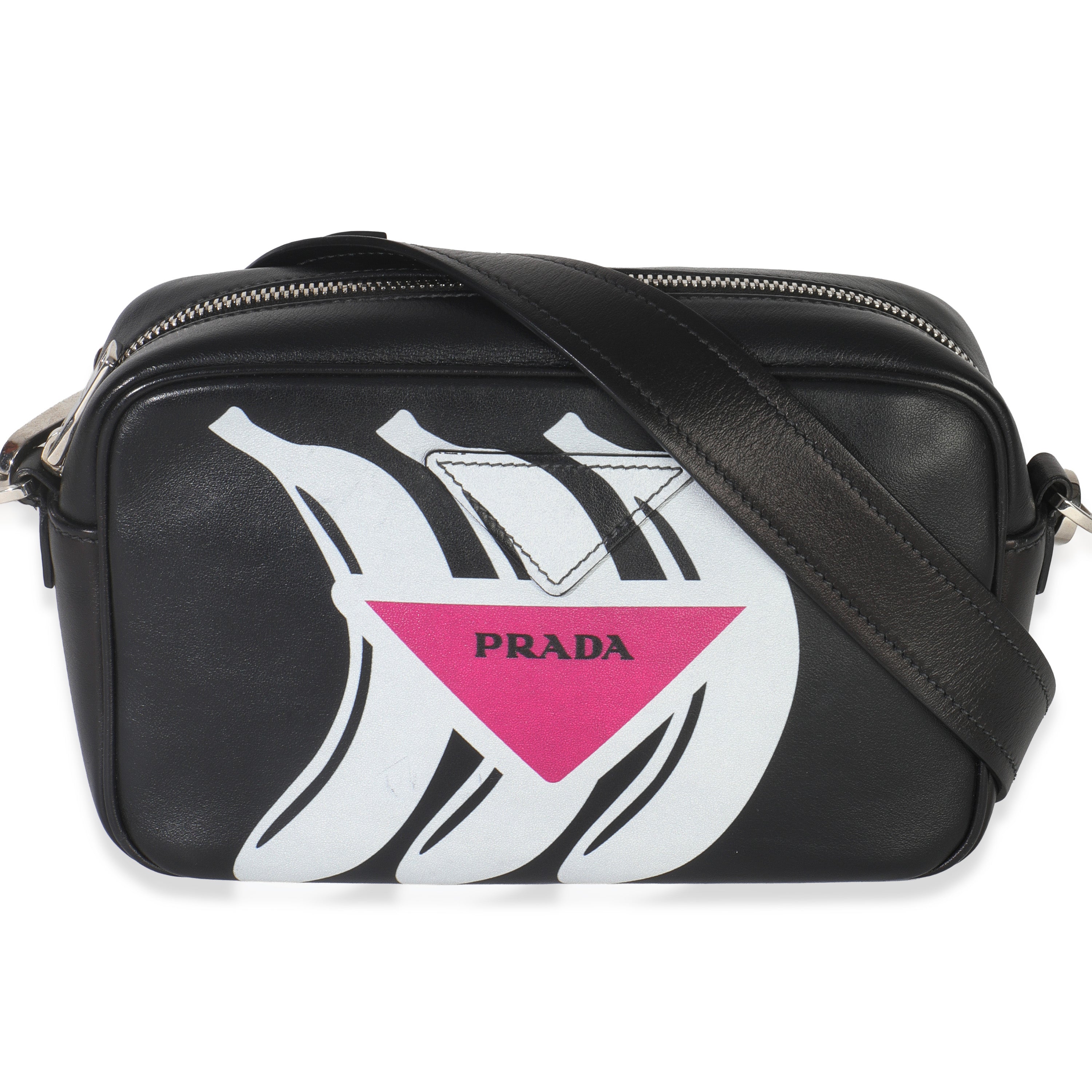 Black Pink Calfskin Banana Logo Crossbody Bag