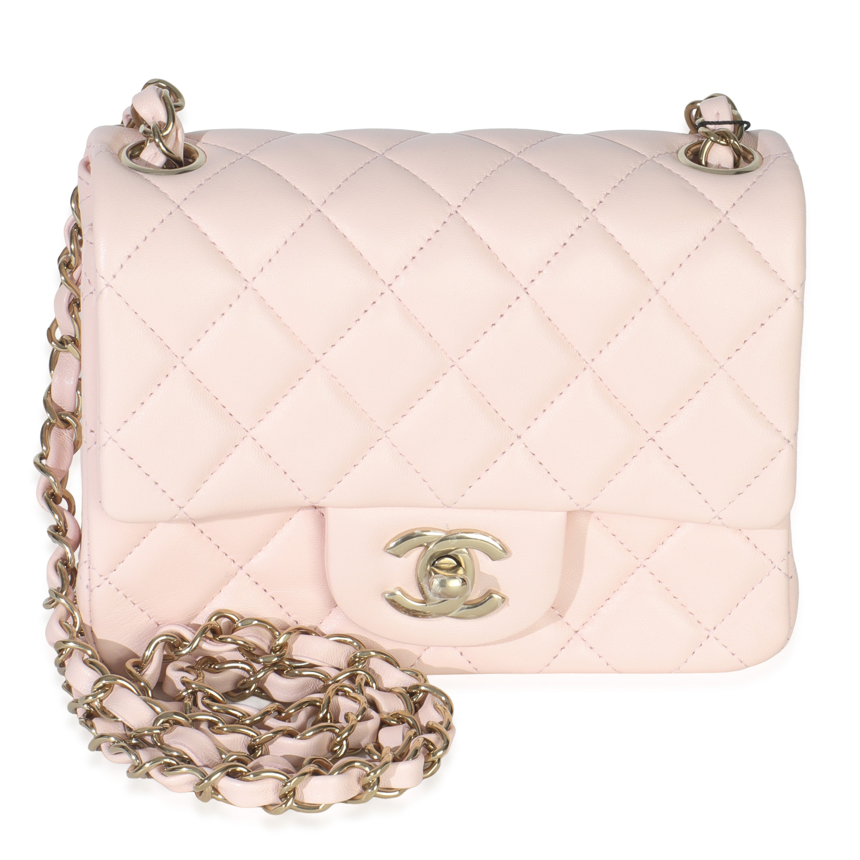 Pink Quilted Lambskin Mini Square Flap Bag