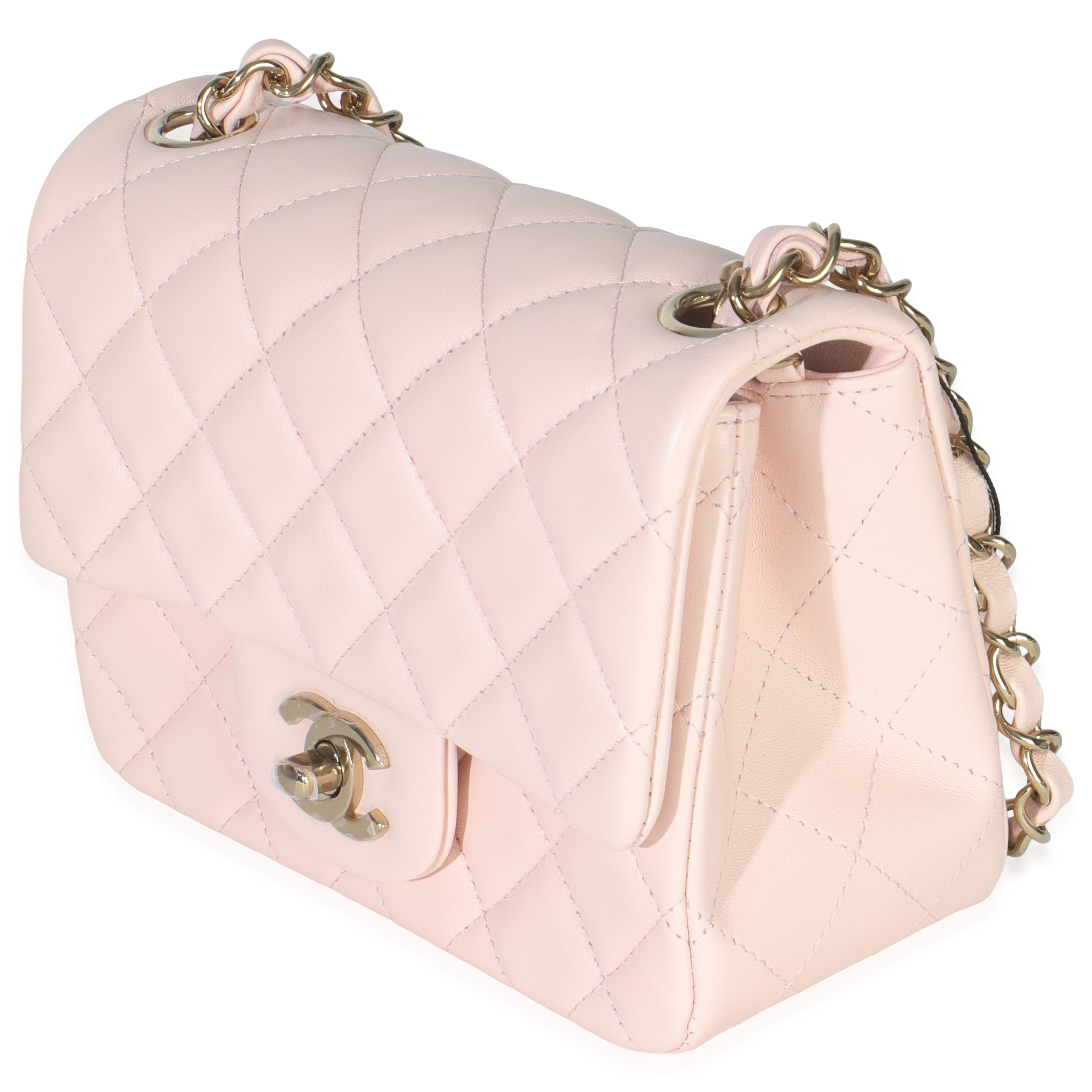 Pink Quilted Lambskin Mini Square Flap Bag