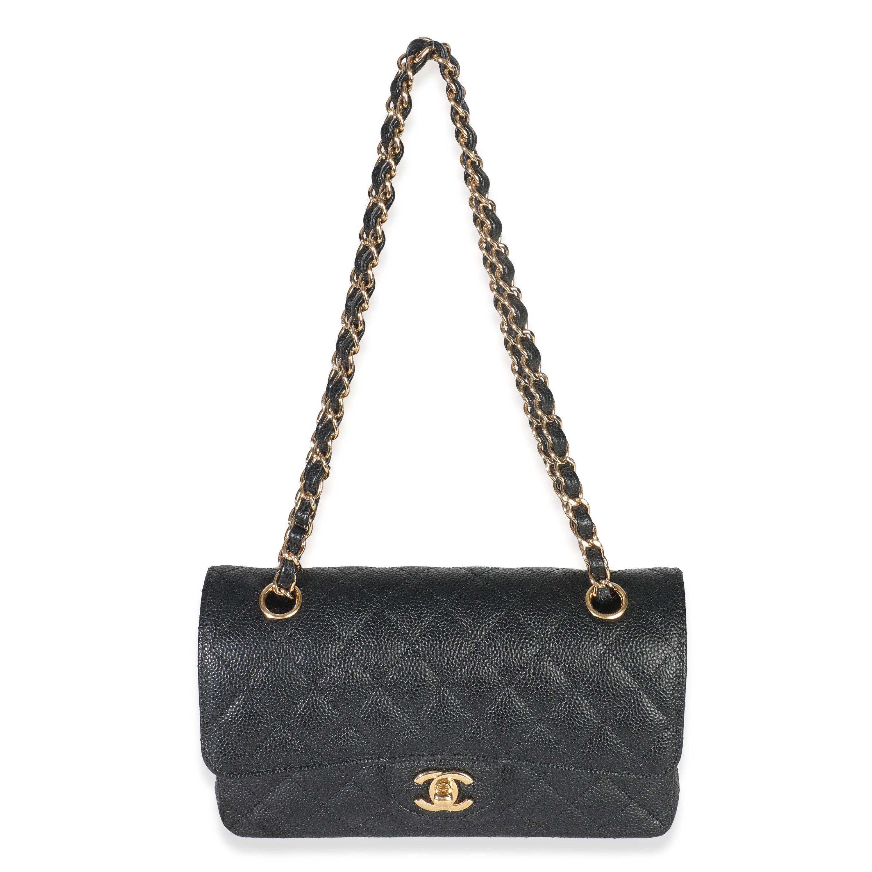 Black Quilted Caviar Small Classic Double Flap Bag