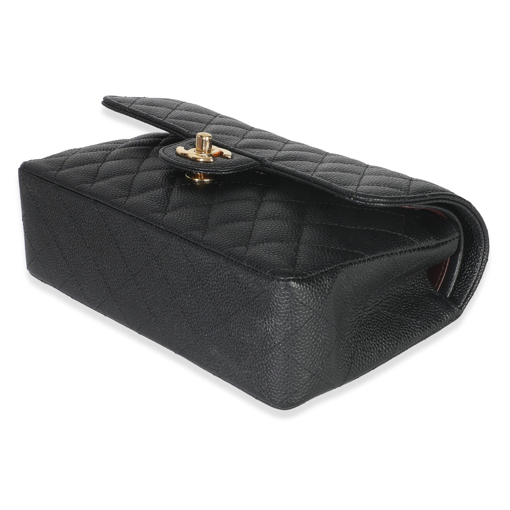 Black Quilted Caviar Small Classic Double Flap Bag