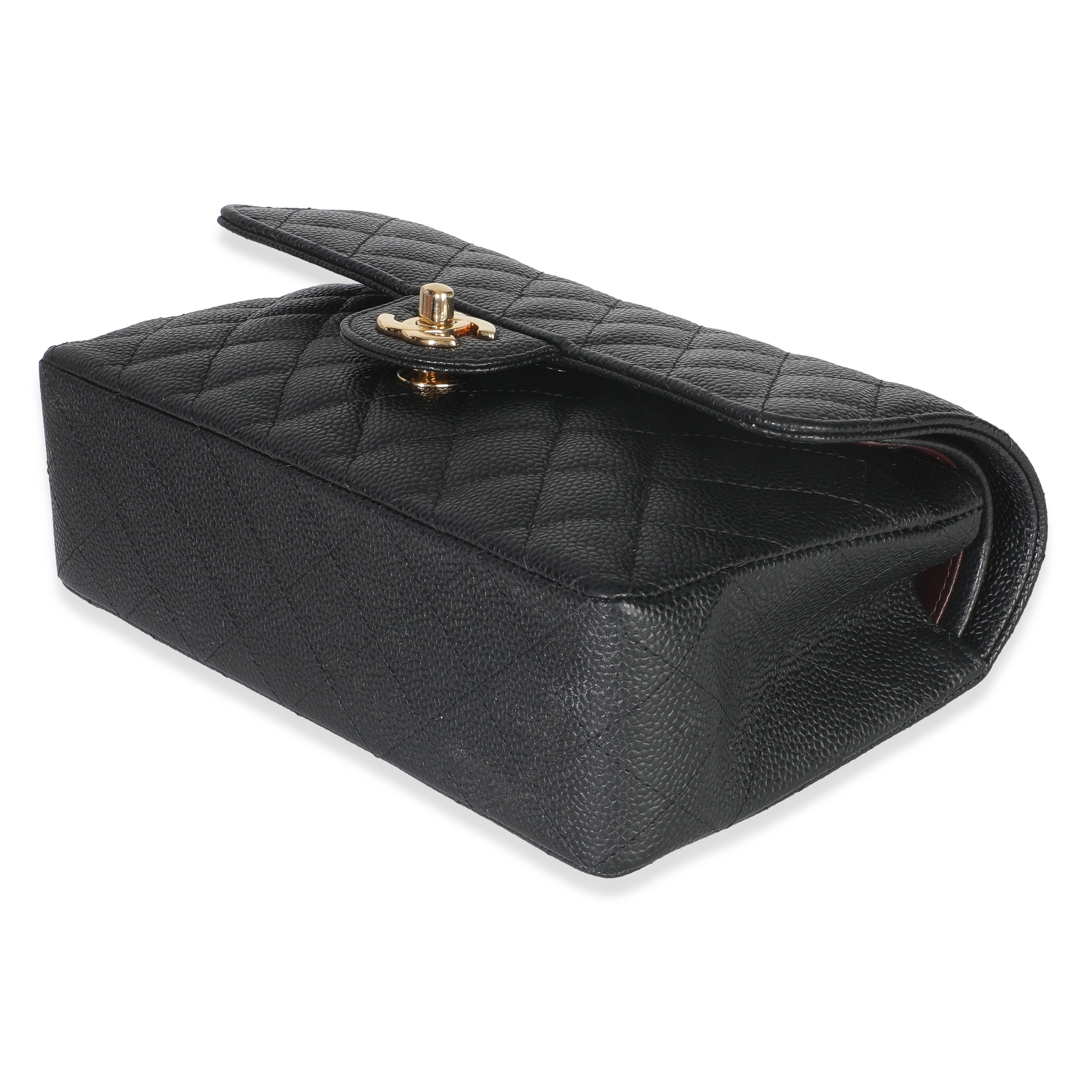 Black Quilted Caviar Small Classic Double Flap Bag