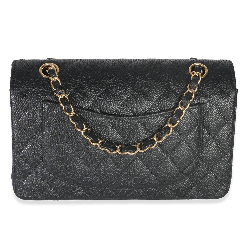 Black Quilted Caviar Small Classic Double Flap Bag
