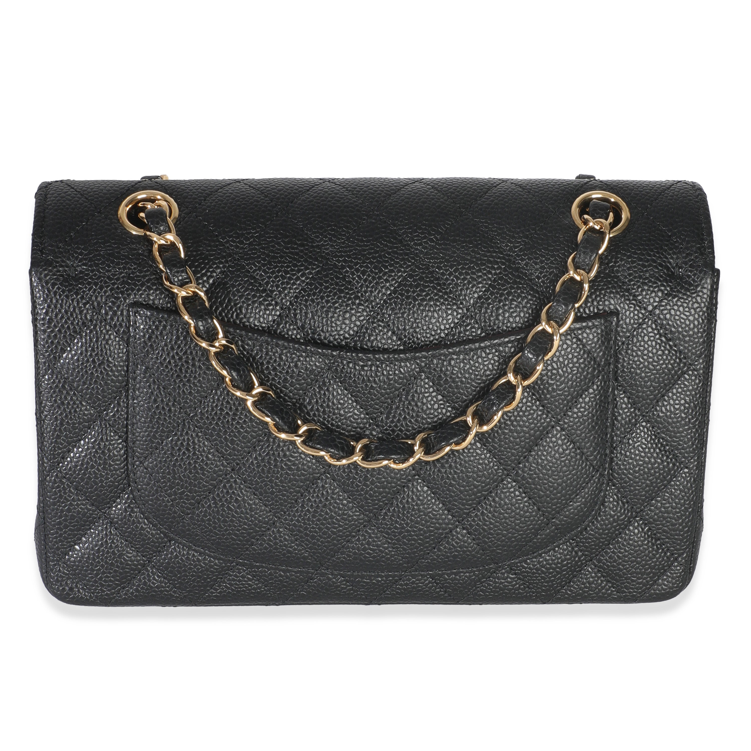 Black Quilted Caviar Small Classic Double Flap Bag
