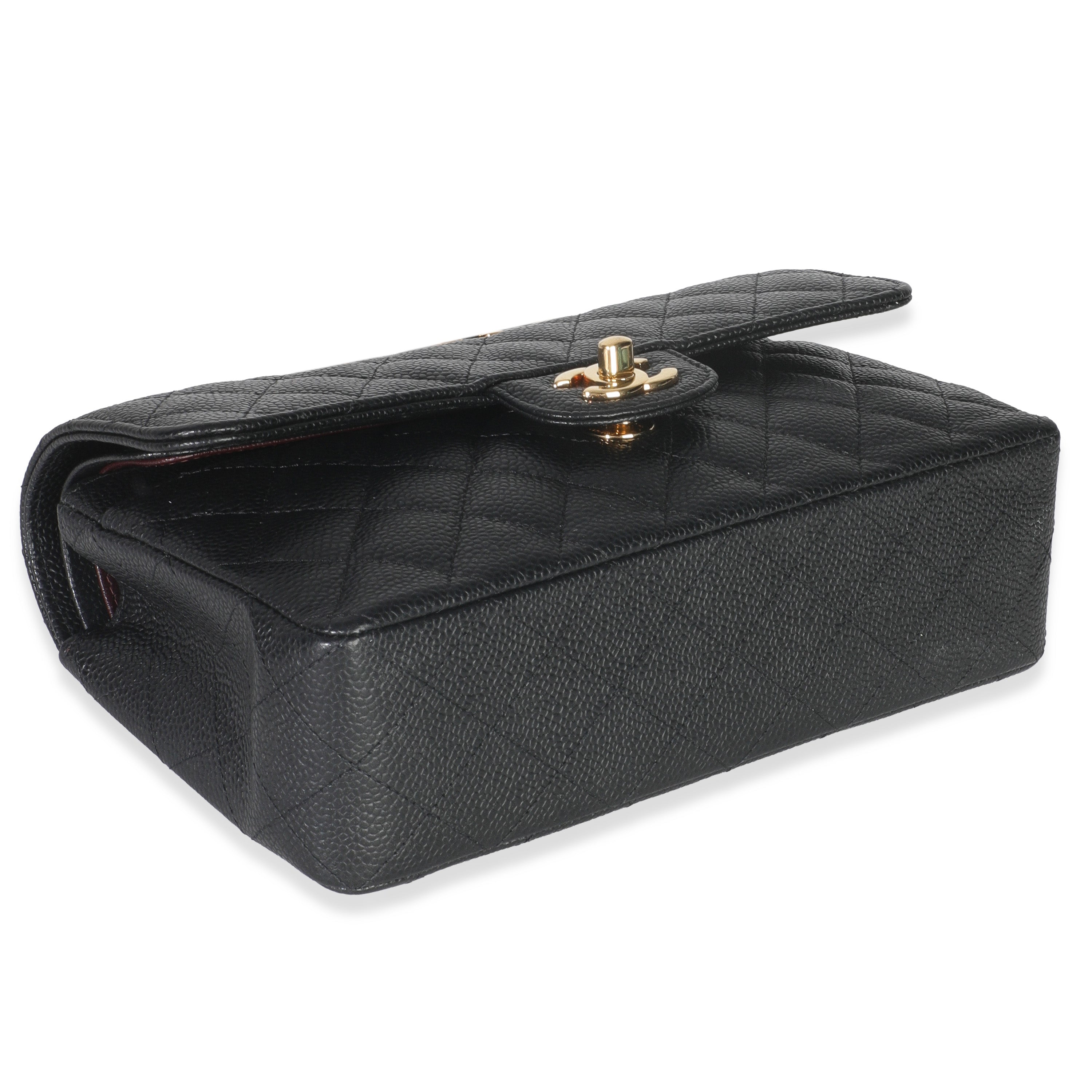Black Quilted Caviar Small Classic Double Flap Bag