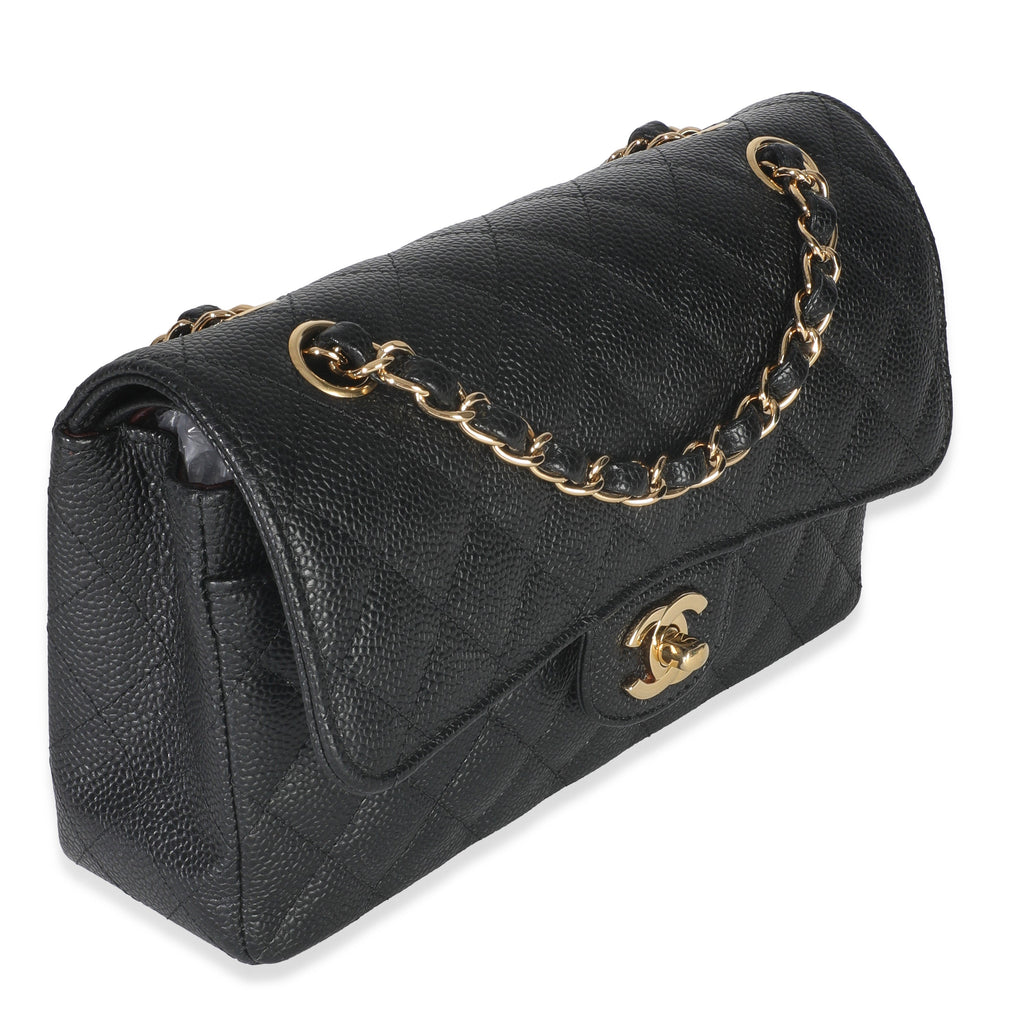 Black Quilted Caviar Small Classic Double Flap Bag
