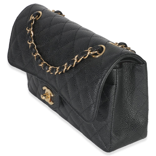 Black Quilted Caviar Small Classic Double Flap Bag