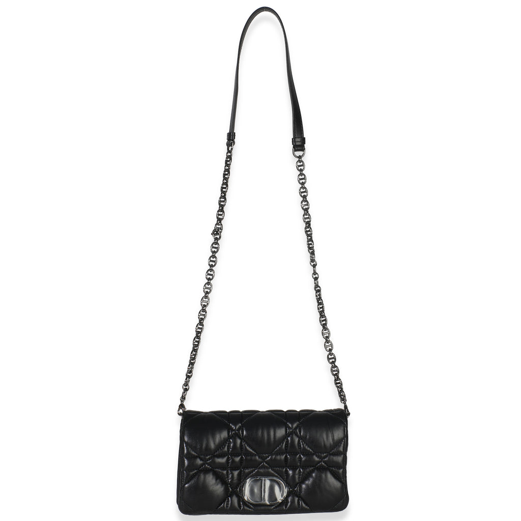 Black Puffy Calfskin Macrocannage Mini Caro Bag
