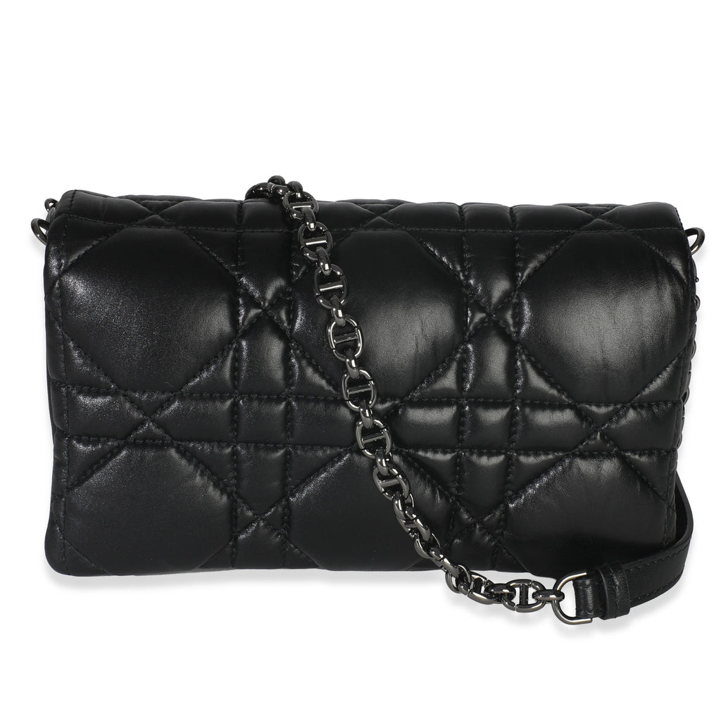 Black Puffy Calfskin Macrocannage Mini Caro Bag