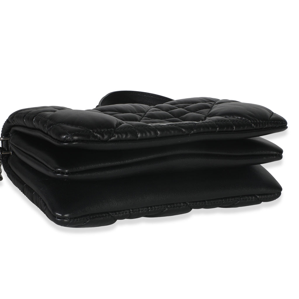 Black Puffy Calfskin Macrocannage Mini Caro Bag