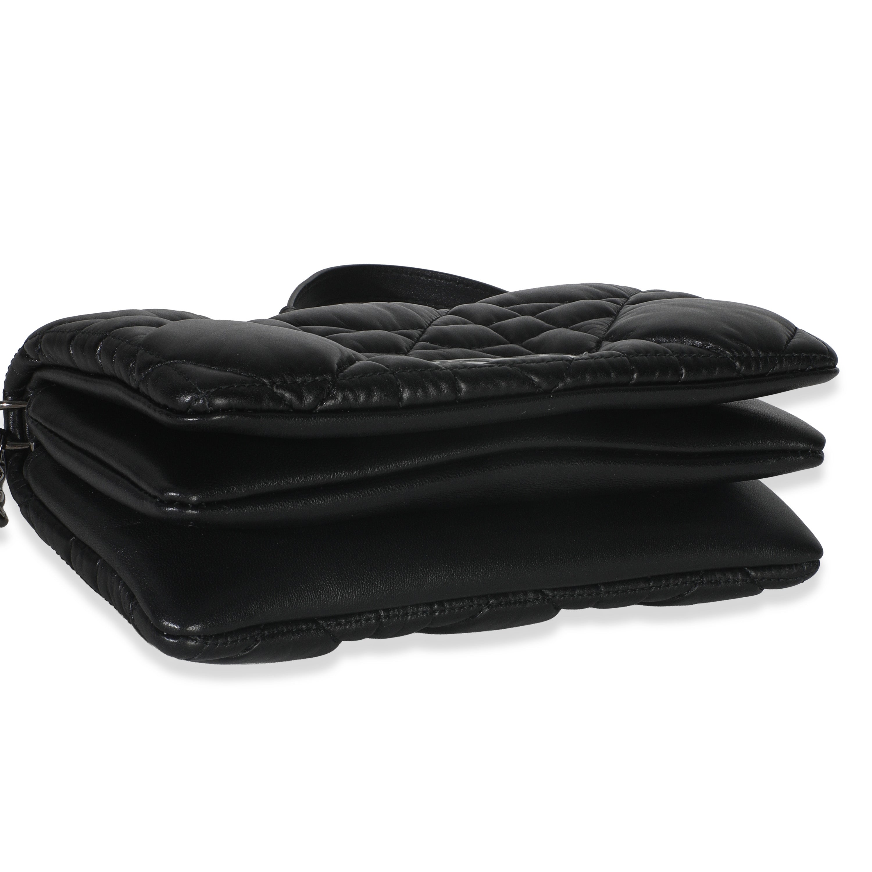 Black Puffy Calfskin Macrocannage Mini Caro Bag