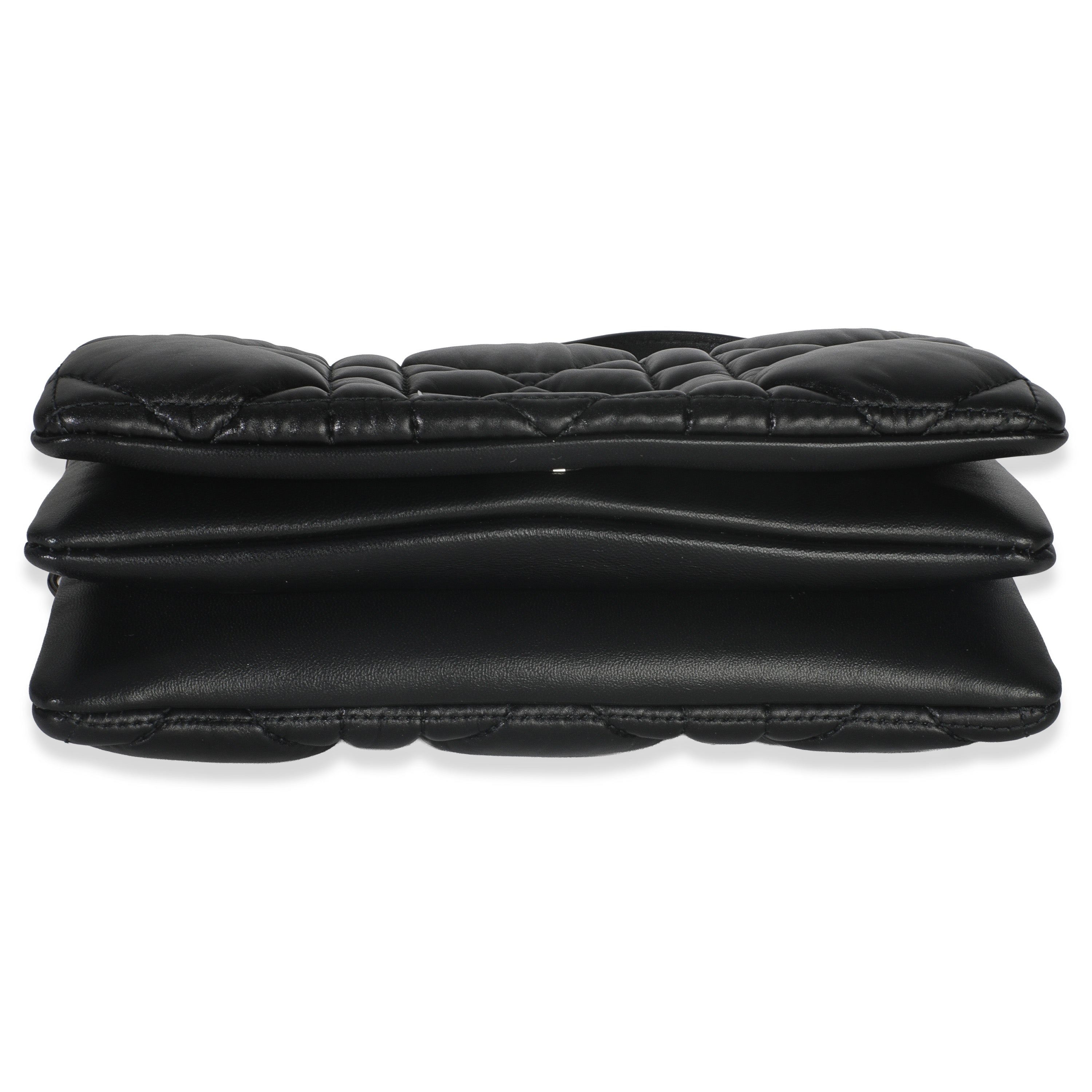 Black Puffy Calfskin Macrocannage Mini Caro Bag