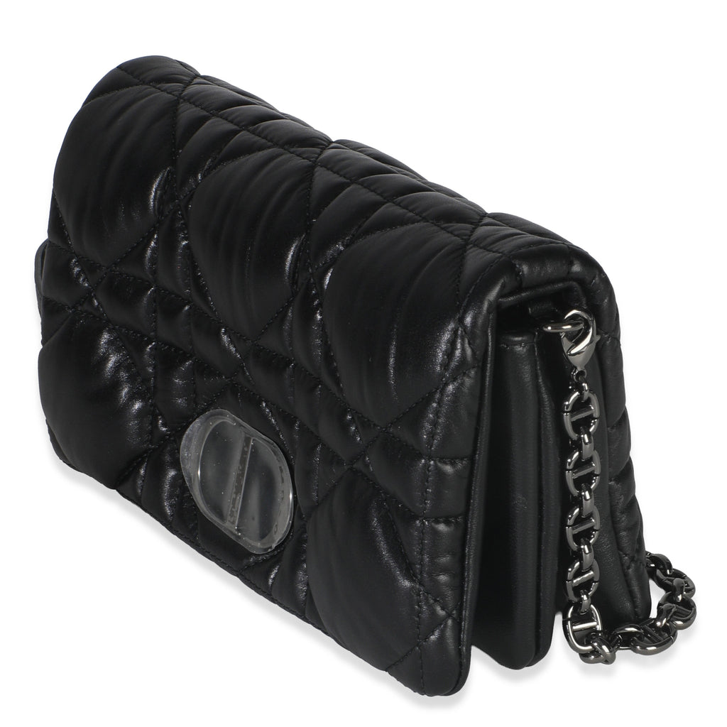 Black Puffy Calfskin Macrocannage Mini Caro Bag