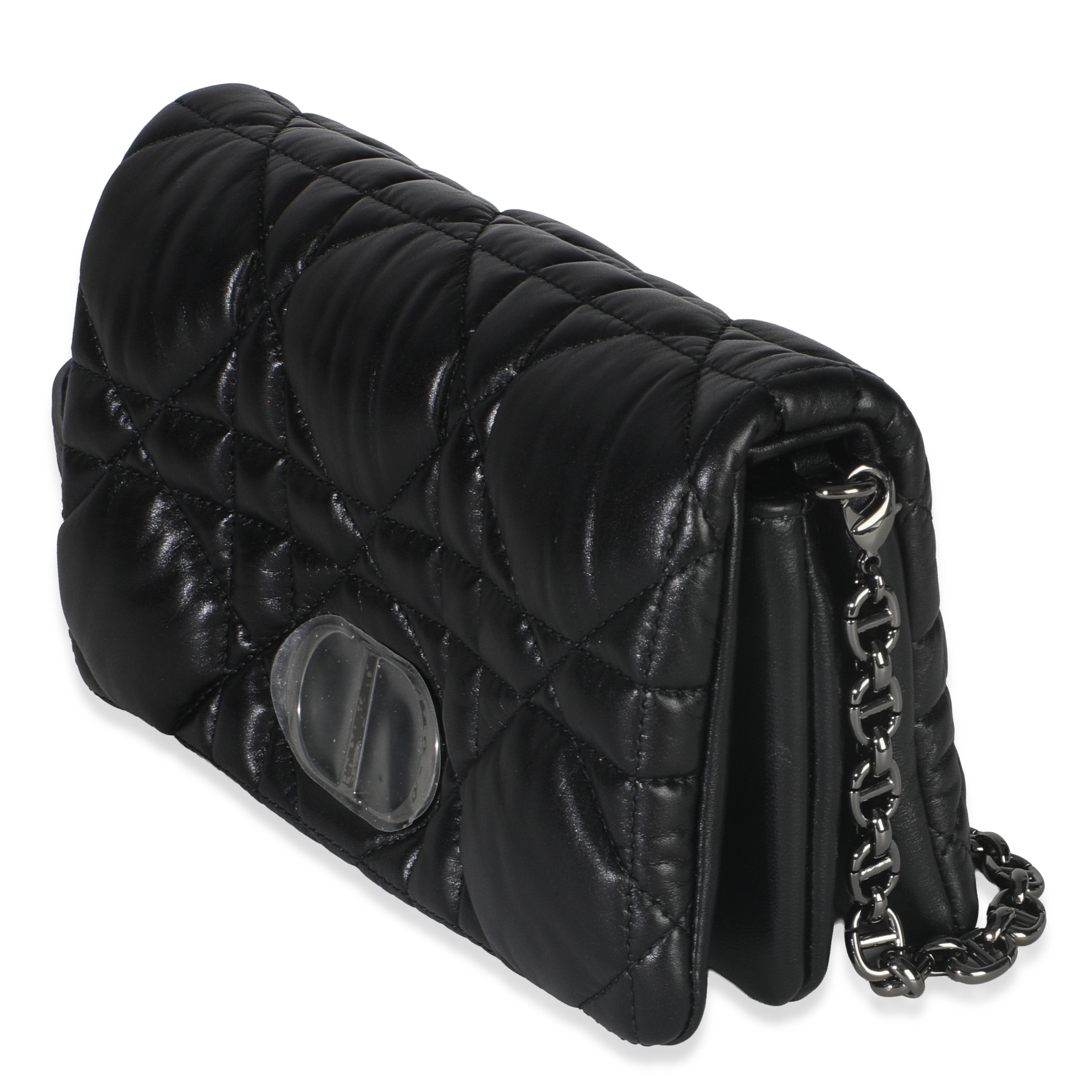 Black Puffy Calfskin Macrocannage Mini Caro Bag