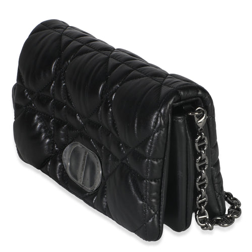 Black Puffy Calfskin Macrocannage Mini Caro Bag