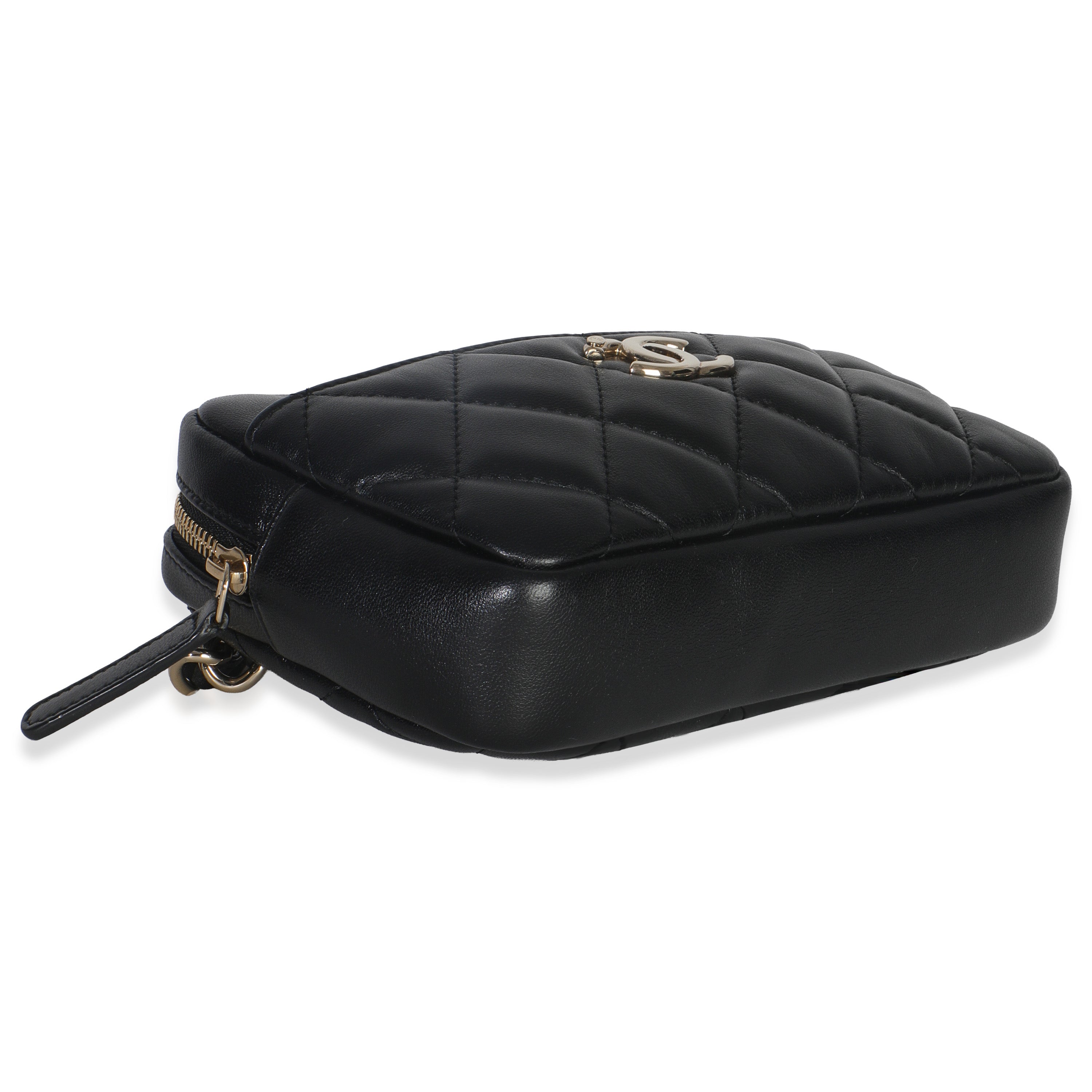 Black Quilted Lambskin Front Pocket Belt Bag