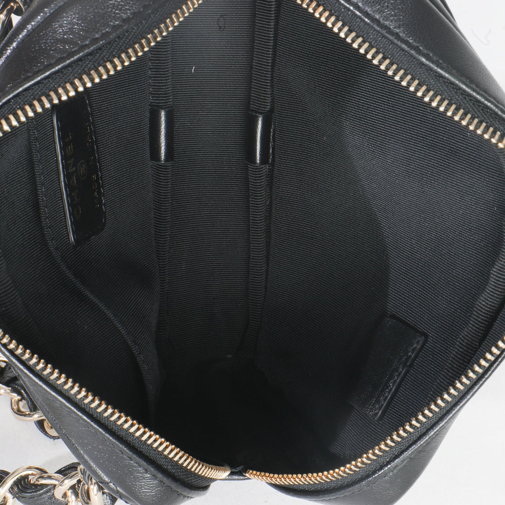 Black Quilted Lambskin Front Pocket Belt Bag