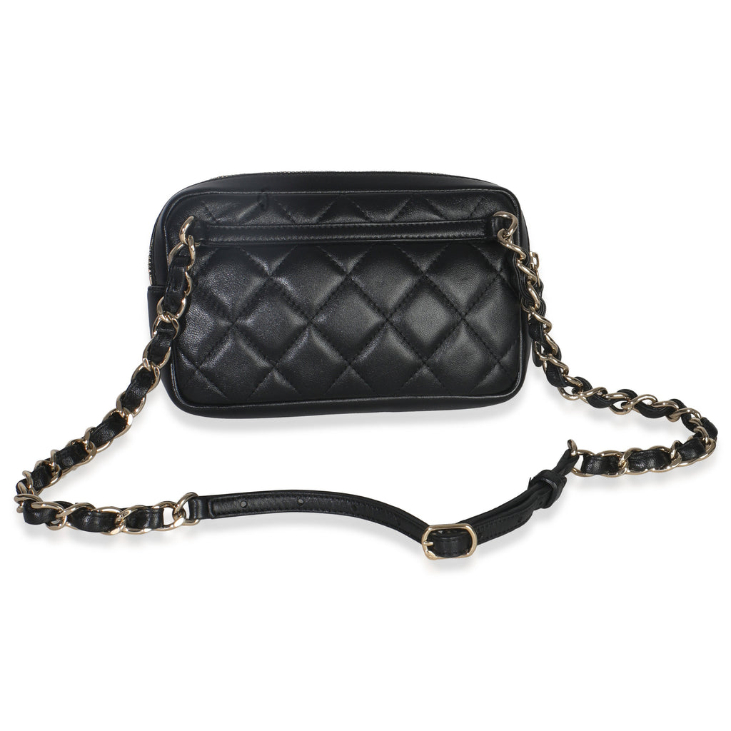 Black Quilted Lambskin Front Pocket Belt Bag