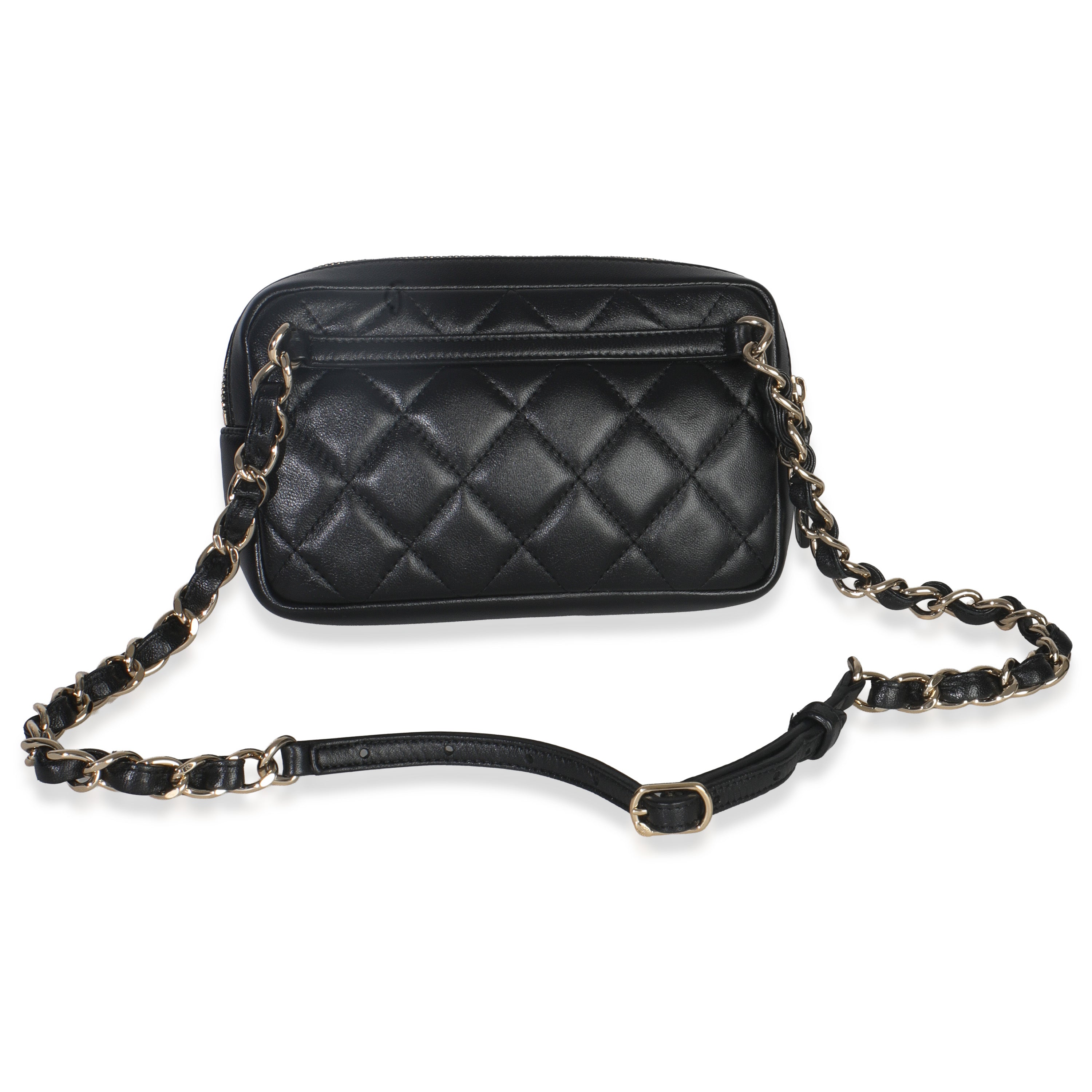 Black Quilted Lambskin Front Pocket Belt Bag