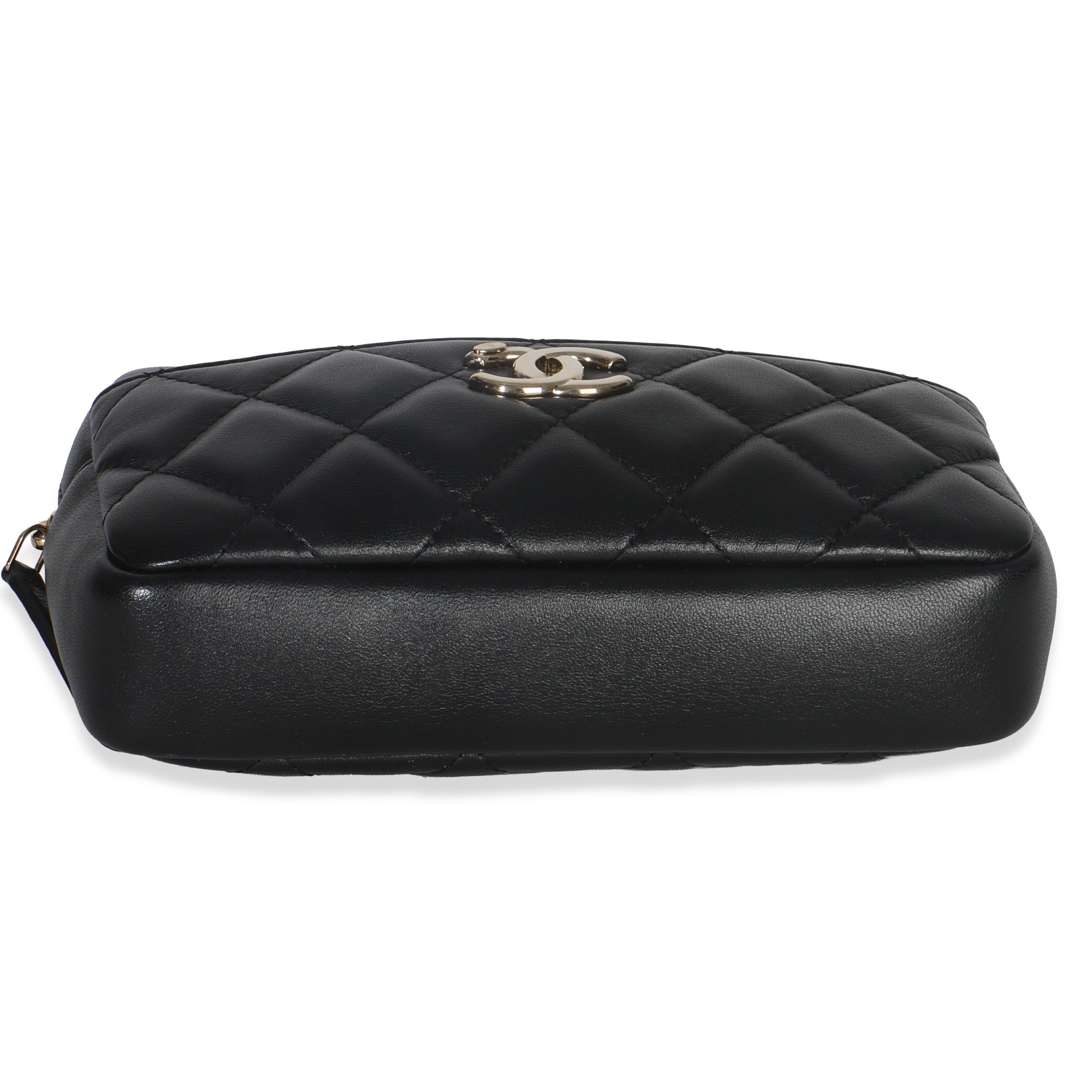 Black Quilted Lambskin Front Pocket Belt Bag