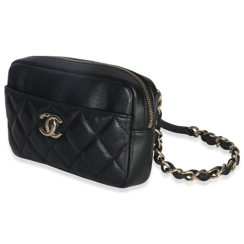 Black Quilted Lambskin Front Pocket Belt Bag
