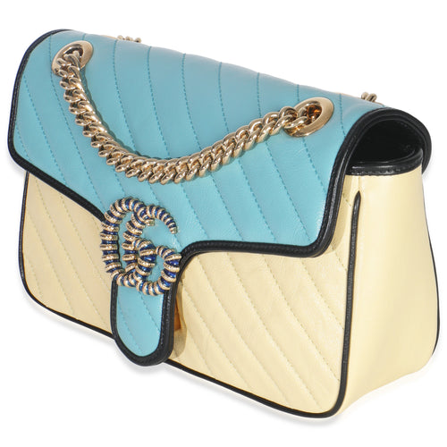 Blue Yellow Calfskin Matelasse Diagonal Torchon Small GG Marmont Bag