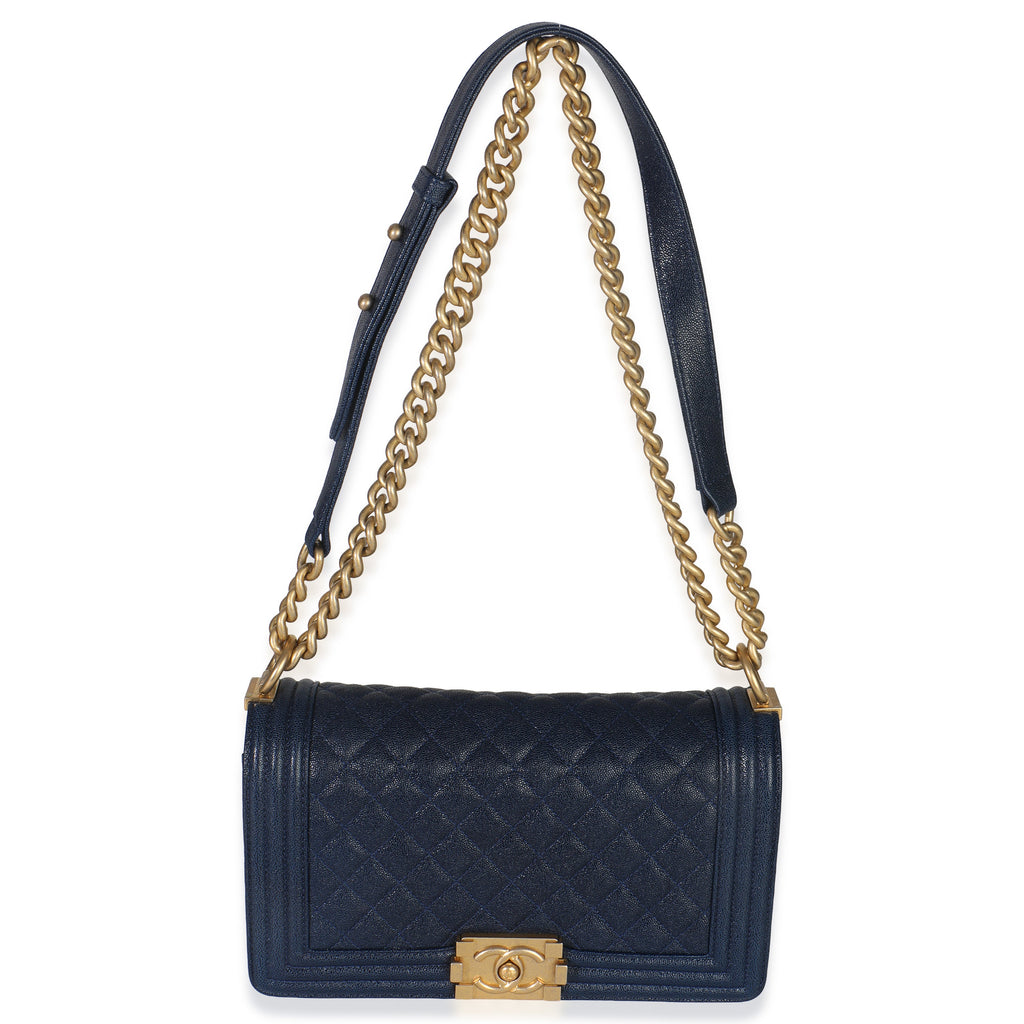 Navy Quilted Caviar Old Medium Boy Handbag