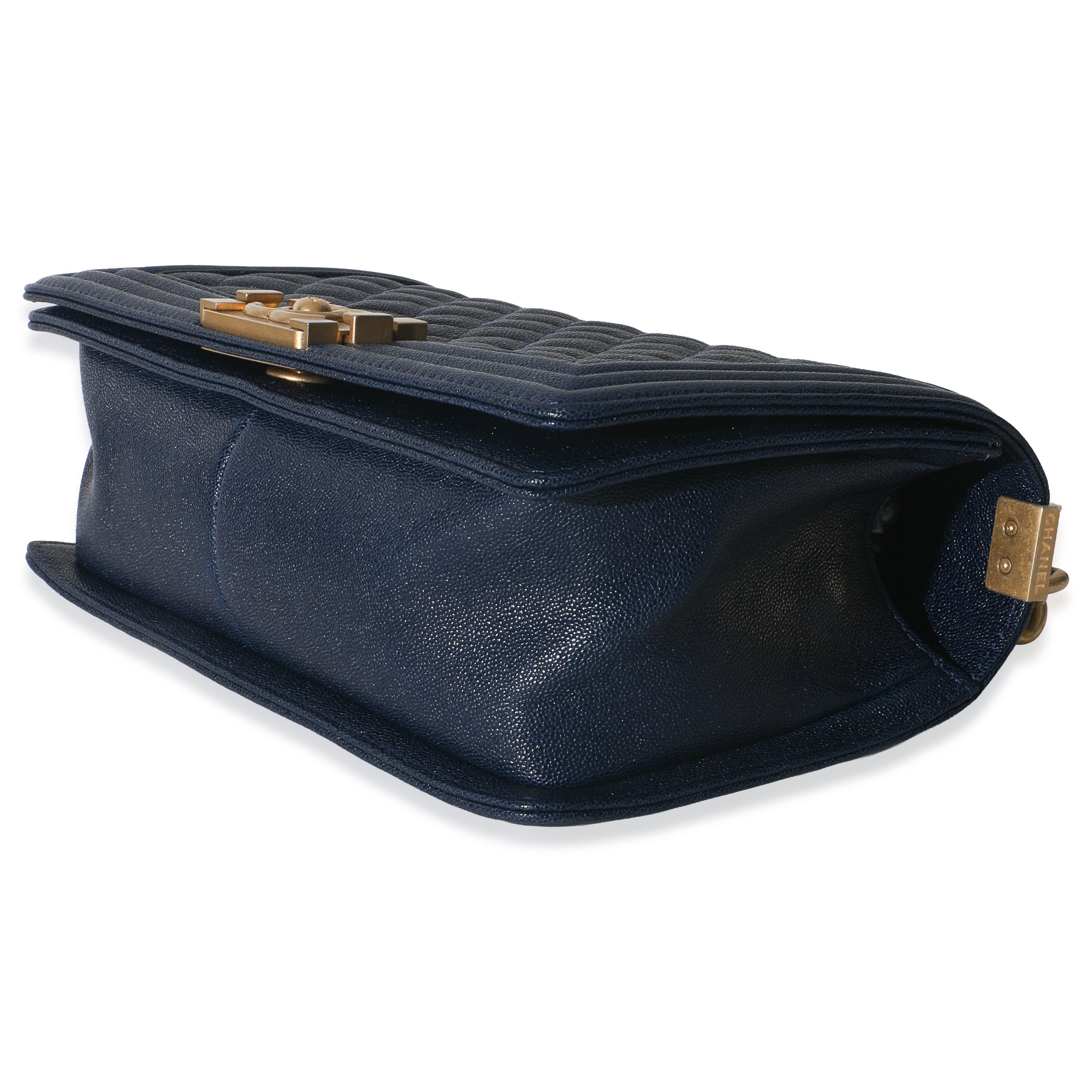Navy Quilted Caviar Old Medium Boy Handbag