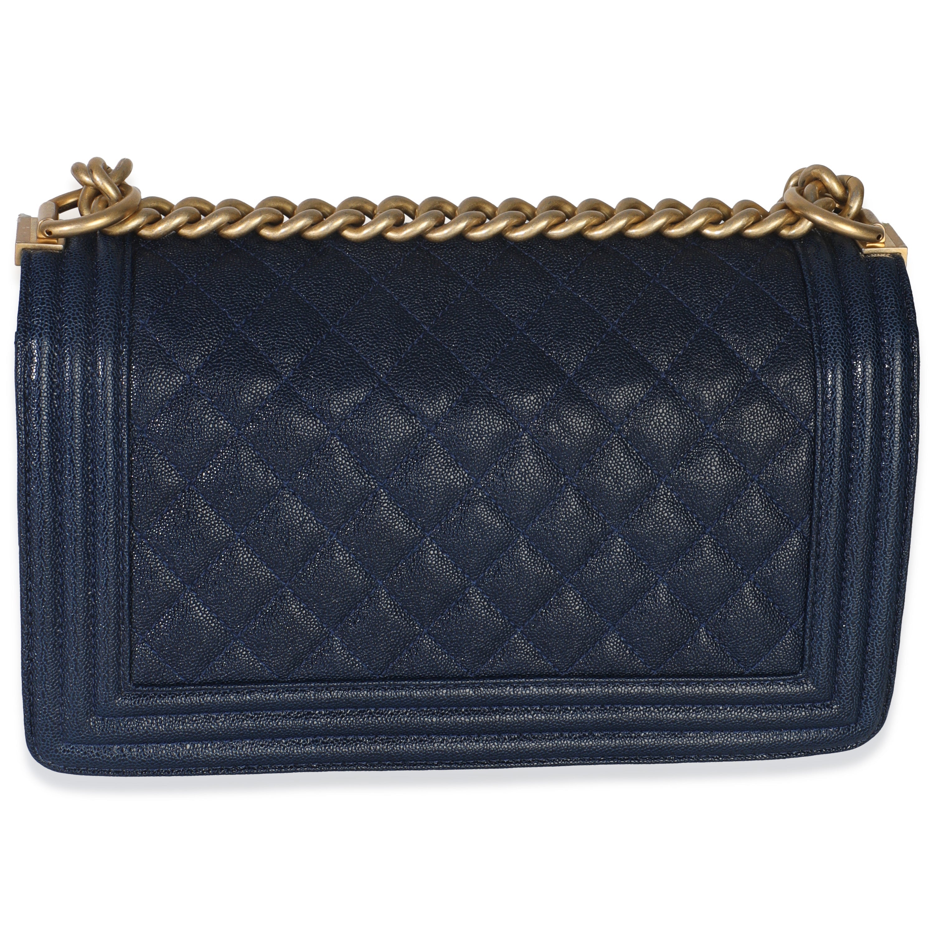 Navy Quilted Caviar Old Medium Boy Handbag