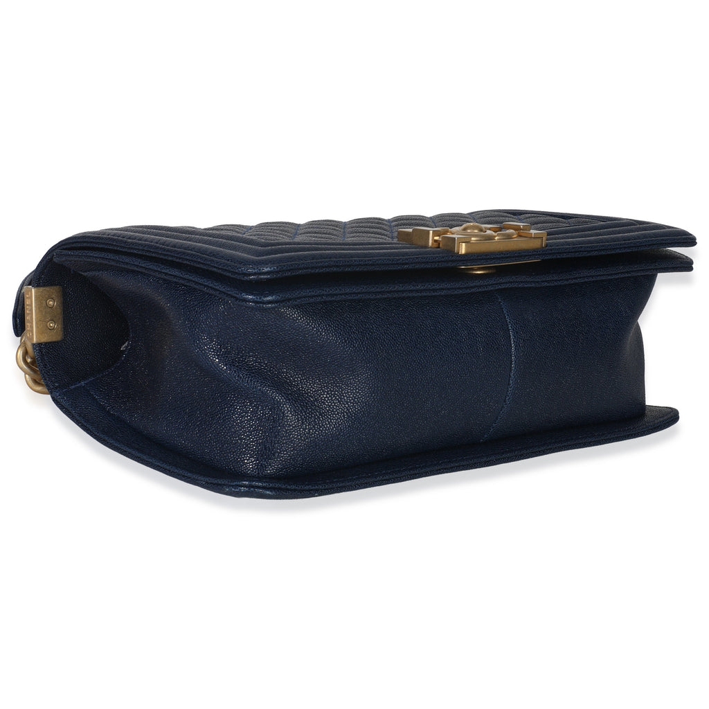 Navy Quilted Caviar Old Medium Boy Handbag