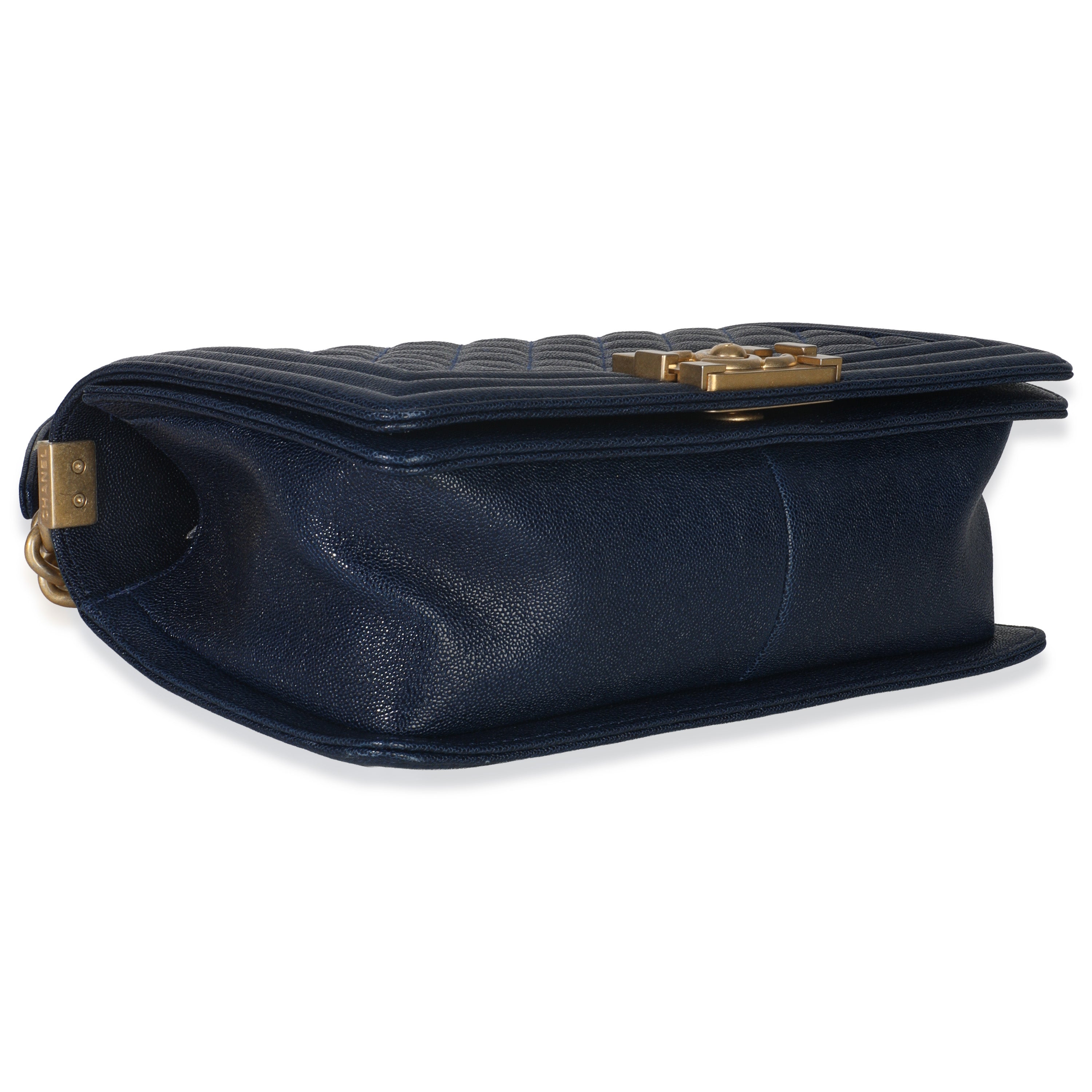 Navy Quilted Caviar Old Medium Boy Handbag