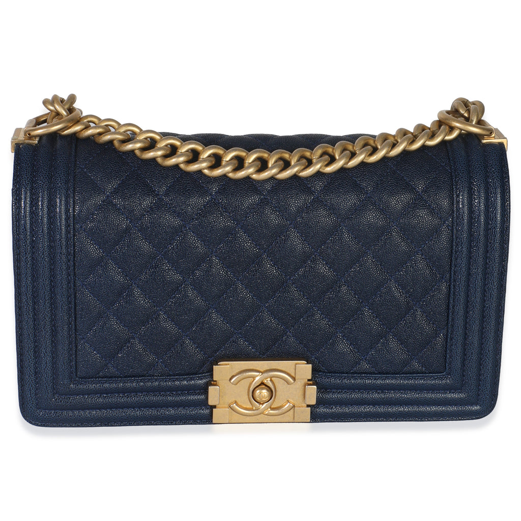 Navy Quilted Caviar Old Medium Boy Handbag