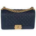 Navy Quilted Caviar Old Medium Boy Handbag