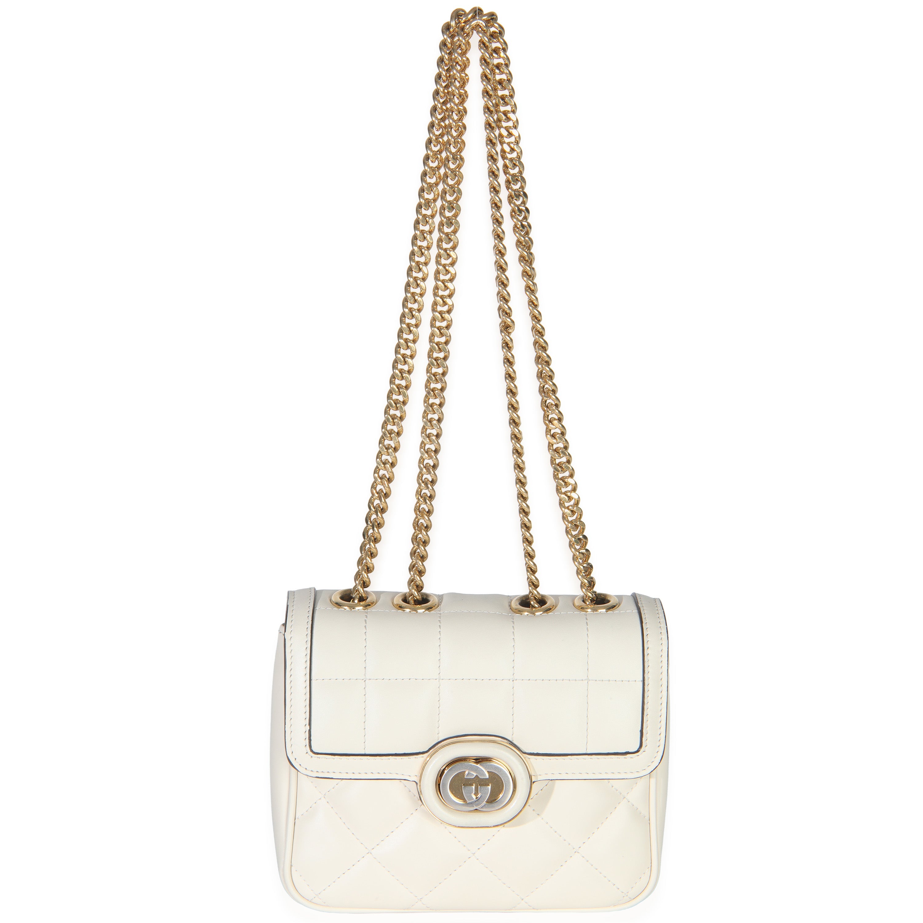 White Quilted Calfskin Mini Deco Chain Bag