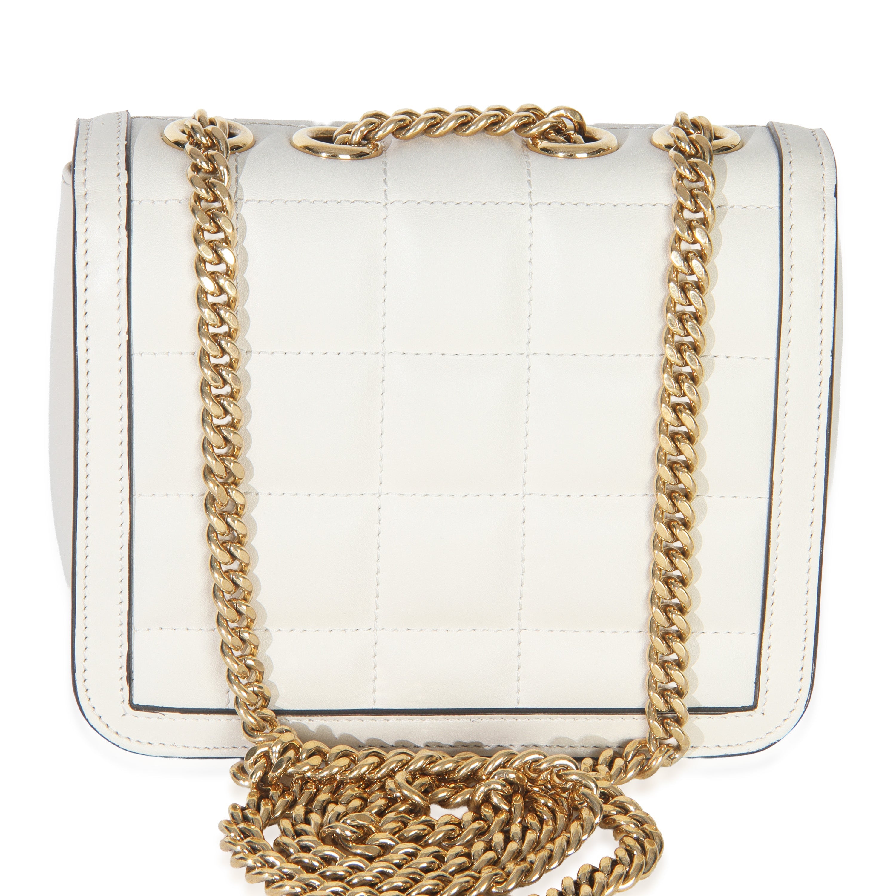 White Quilted Calfskin Mini Deco Chain Bag