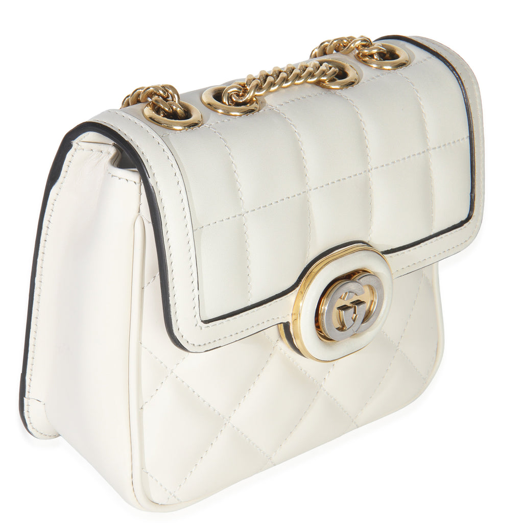 White Quilted Calfskin Mini Deco Chain Bag