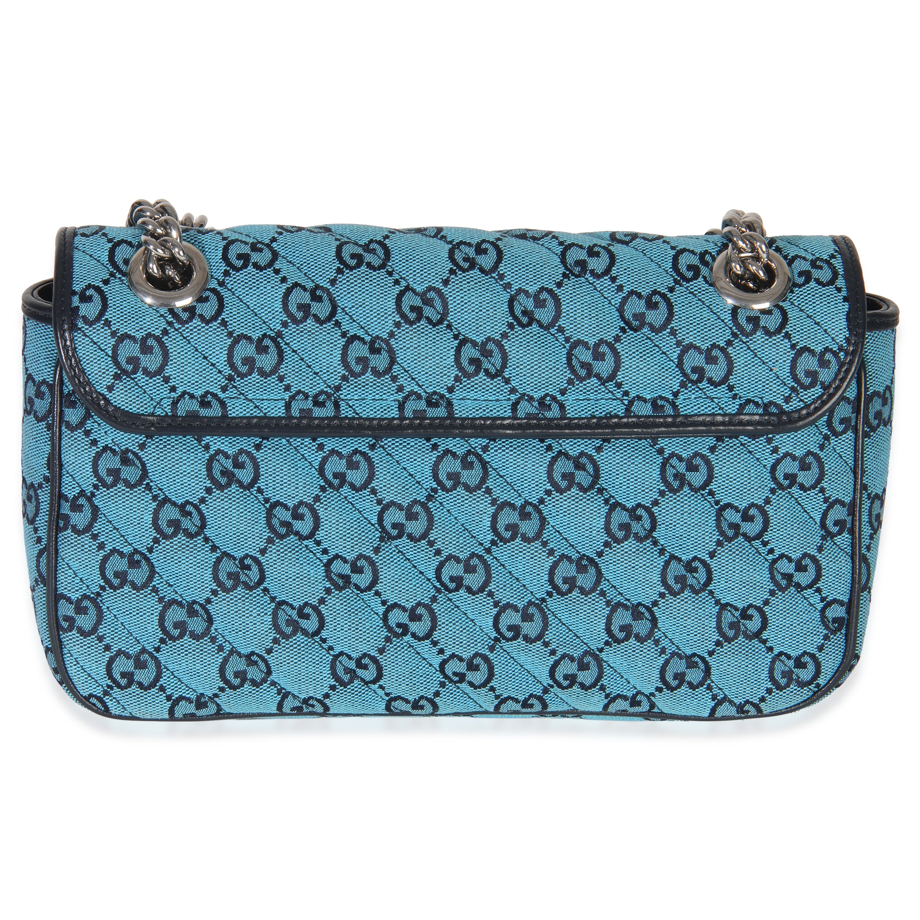 Blue GG Canvas Diagonal Small GG Marmont Bag