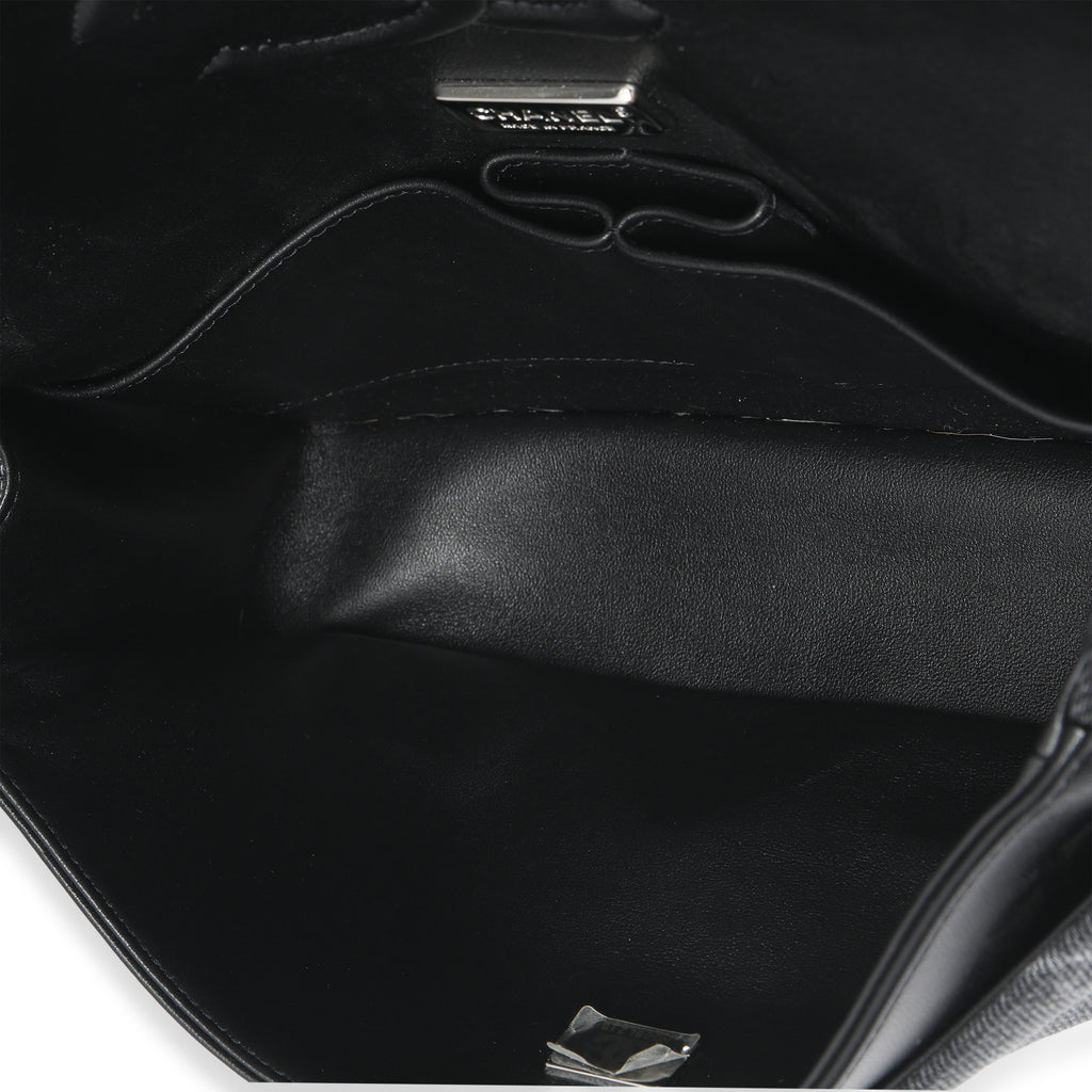 Black Denim Sequin CC Medium Classic Double Flap Bag