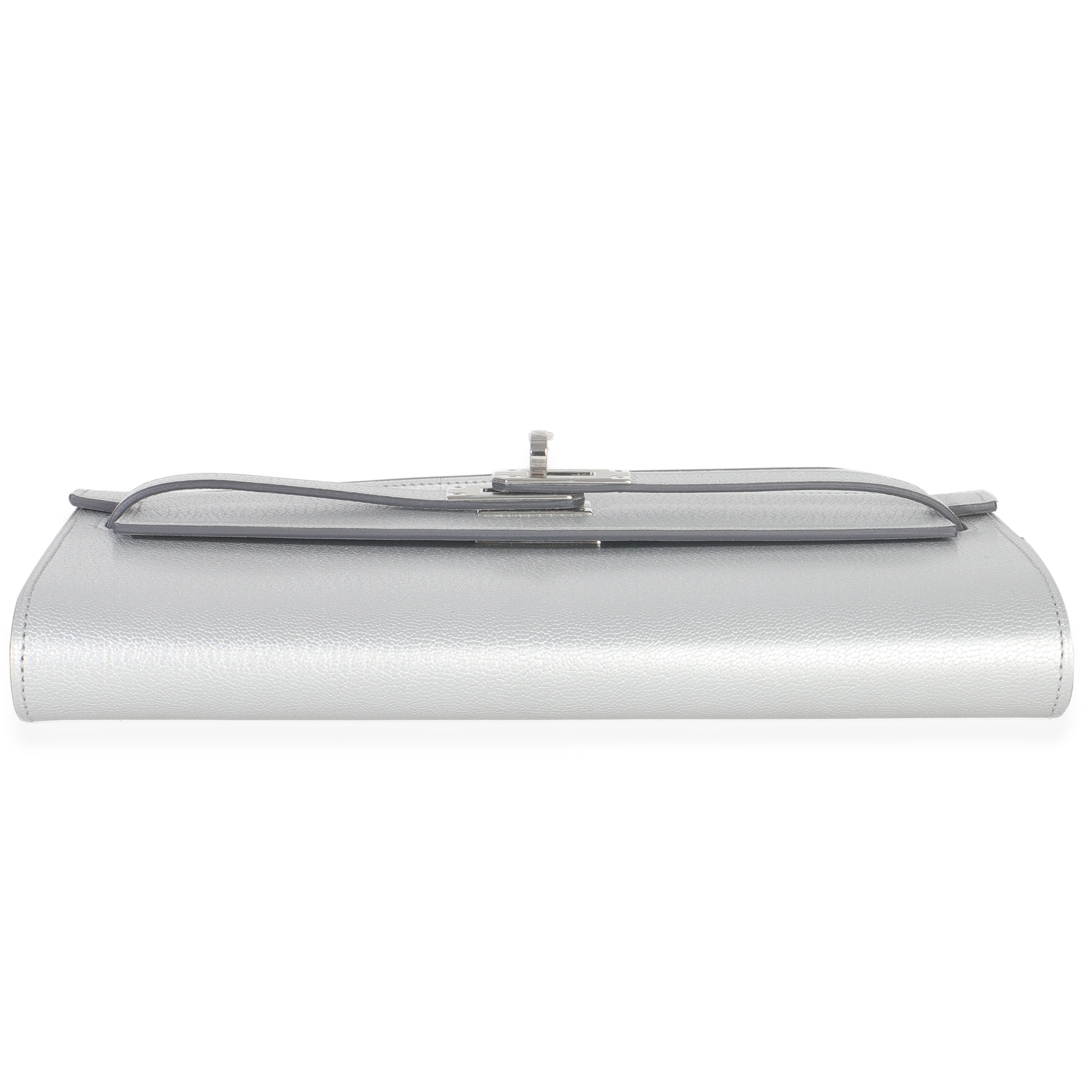 Argent Metallic Chevre Chamkilight Kelly Wallet To Go PHW