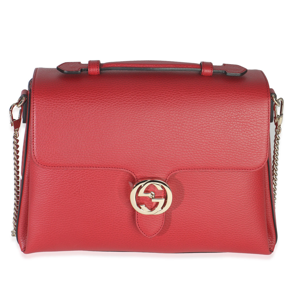 Red Dollar Calfskin Medium Interlocking G Top Handle Bag