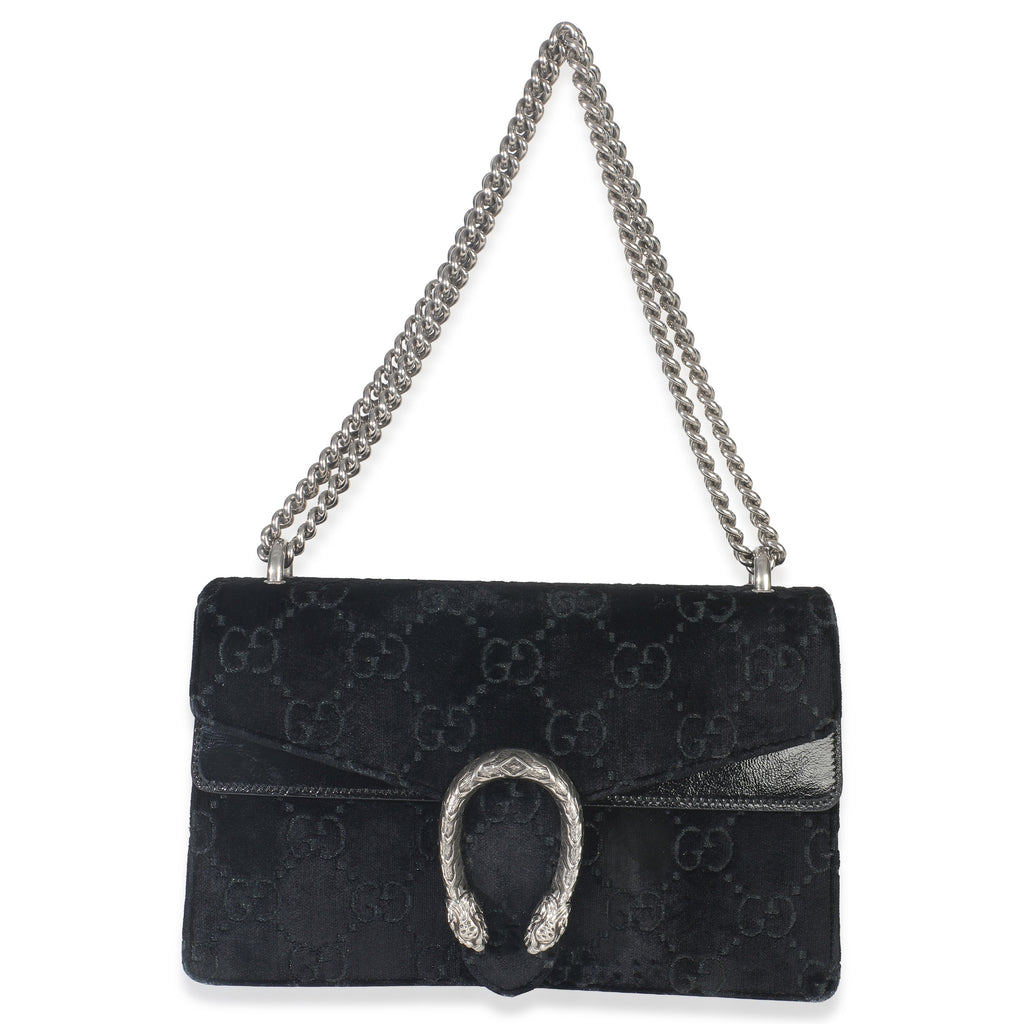 Black GG Embossed Velvet Small Dionysus Chain Bag
