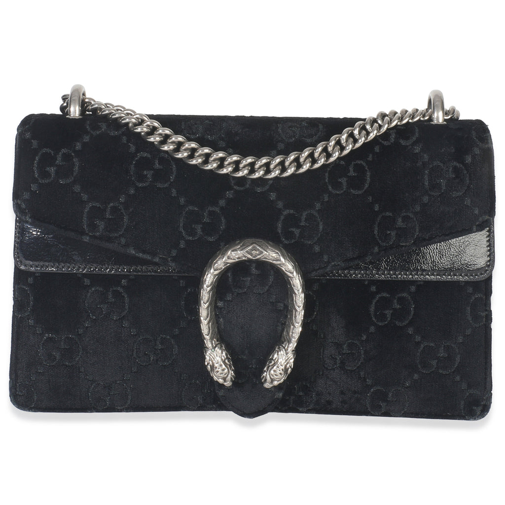 Black GG Embossed Velvet Small Dionysus Chain Bag