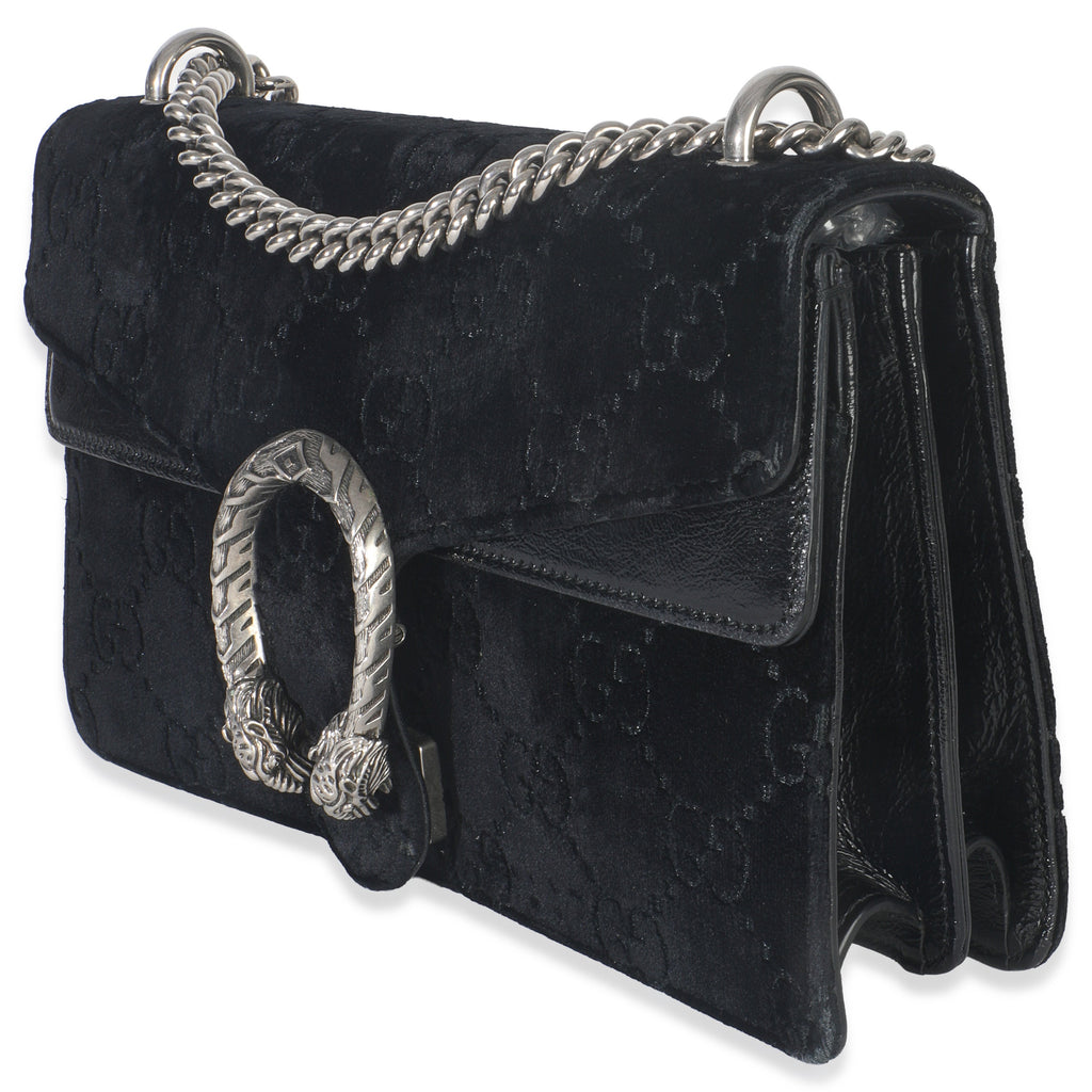 Black GG Embossed Velvet Small Dionysus Chain Bag
