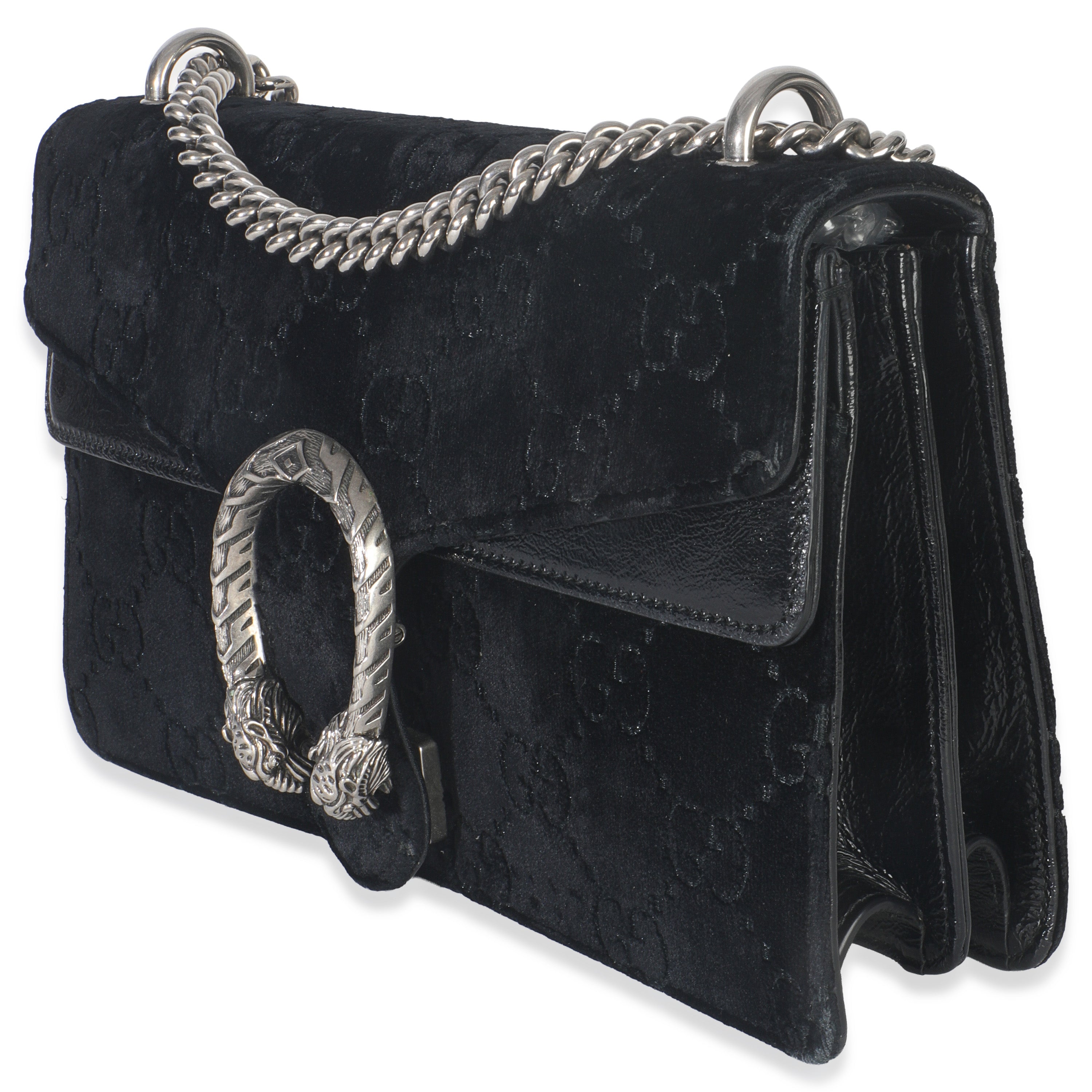 Black GG Embossed Velvet Small Dionysus Chain Bag